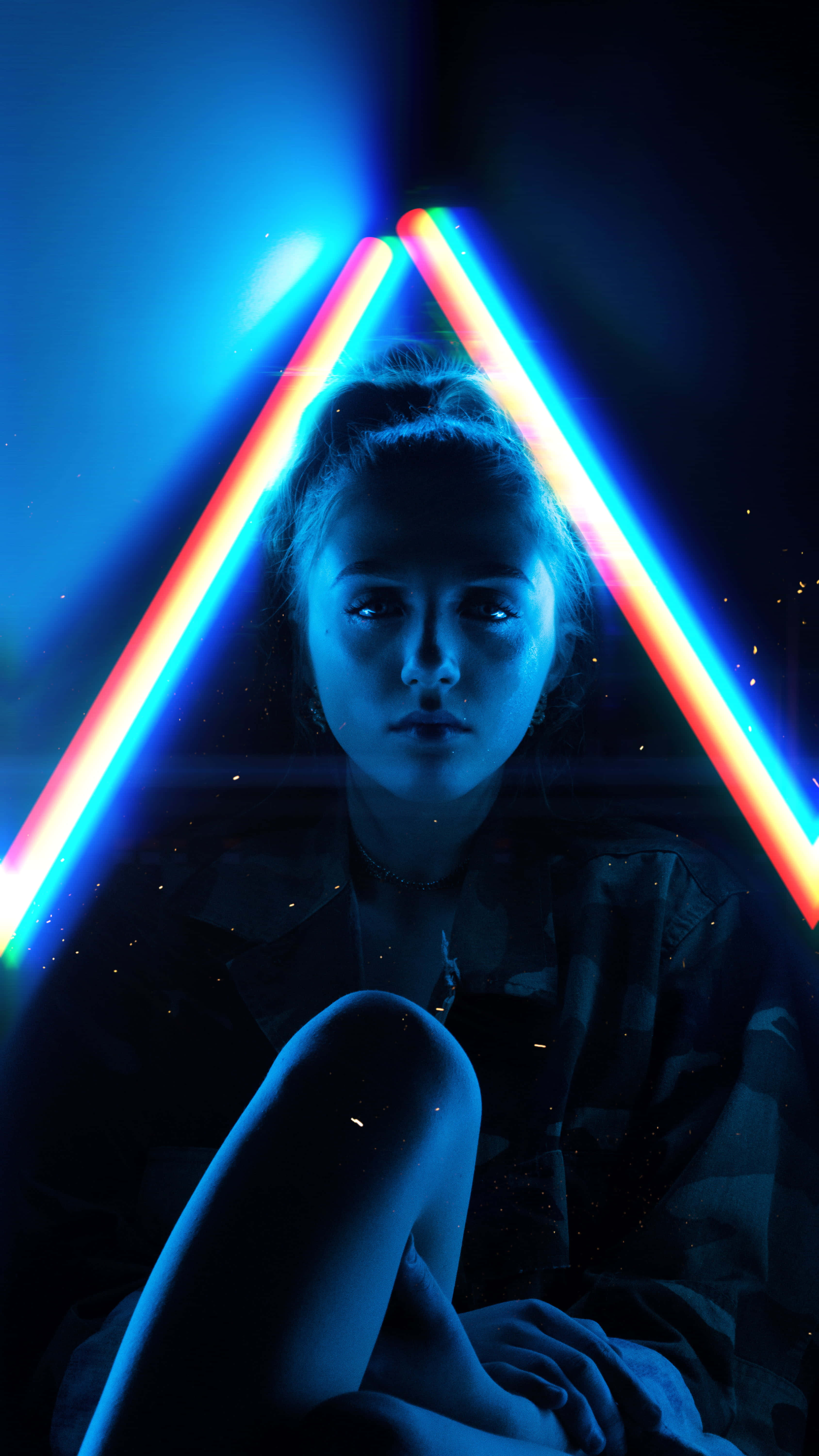 fluorescent, neon tubes, triangle, 5K Phone Wallpaper