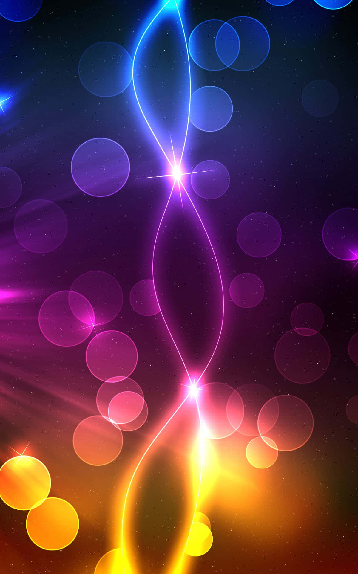 neon swirls, bokeh circles, blue to purple to orange, Full HD Phone Wallpaper