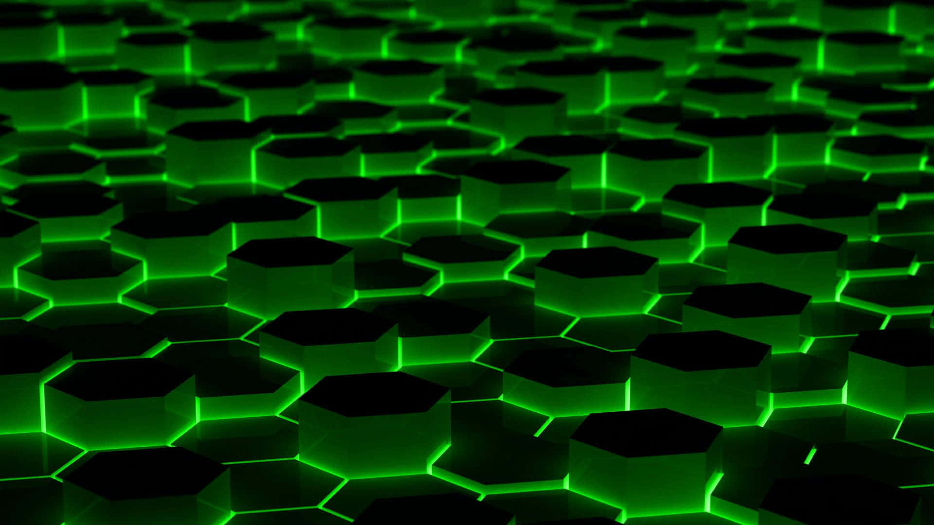glowing green hexagons, futuristic grid, dark recesses, Full HD Desktop Wallpaper