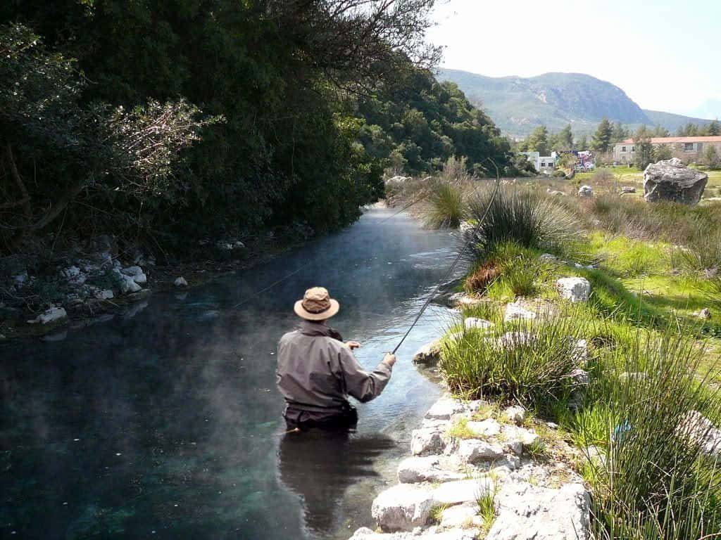 Fly Fishing, clear blue water, sunlit mountain stream, SD Desktop Wallpaper