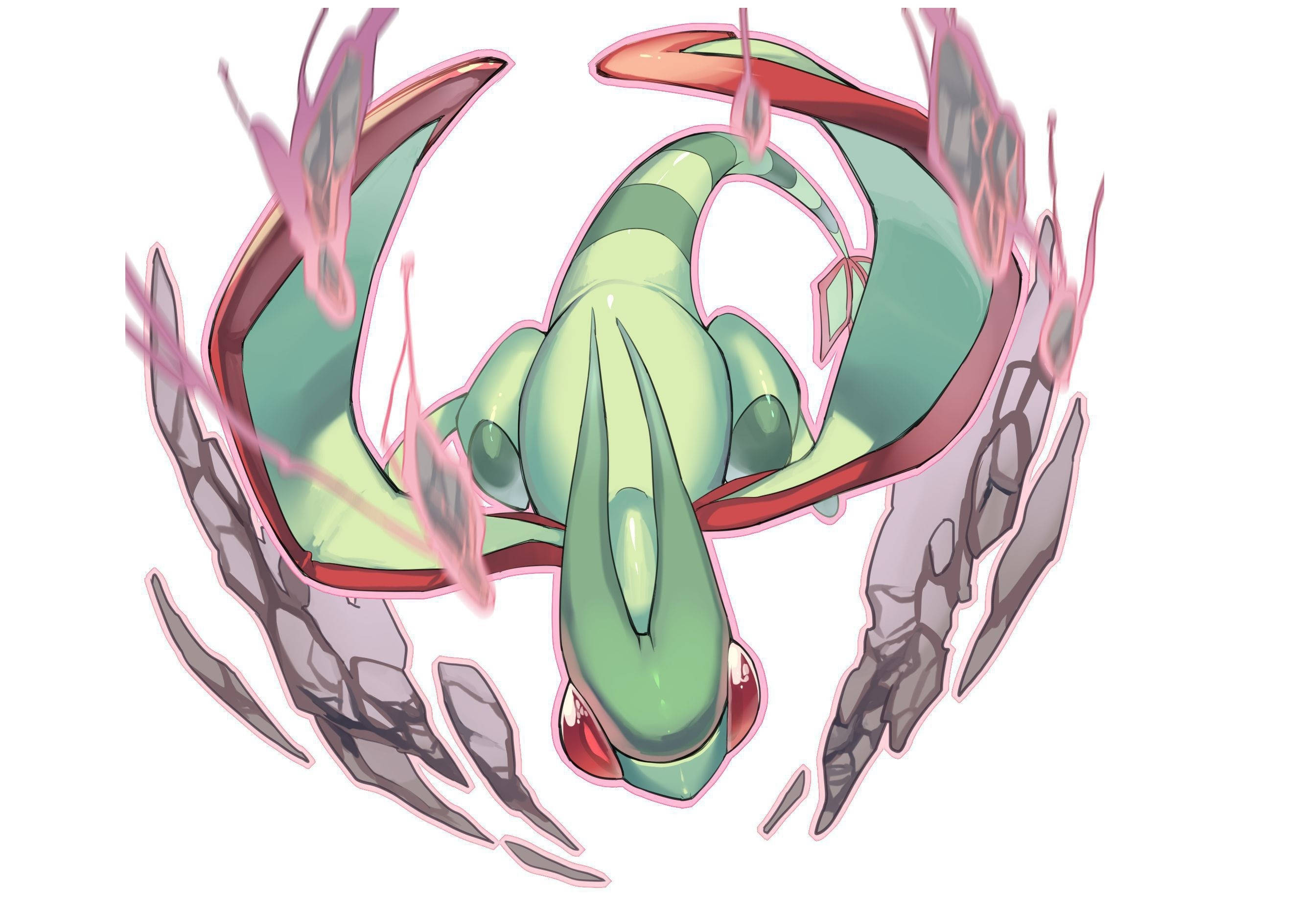 Flygon, green, red eyes, 2K Desktop Wallpaper