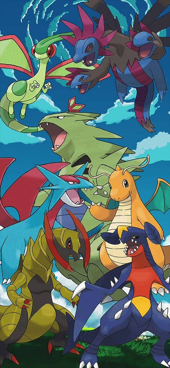 Flygon, dragon-type Pokémon, stormy blue sky, SD Phone Wallpaper