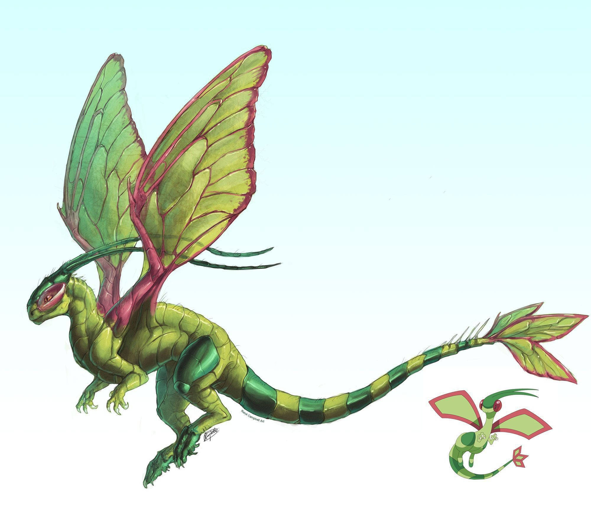 Flygon, vibrant green, butterfly wings, Full HD Desktop Wallpaper