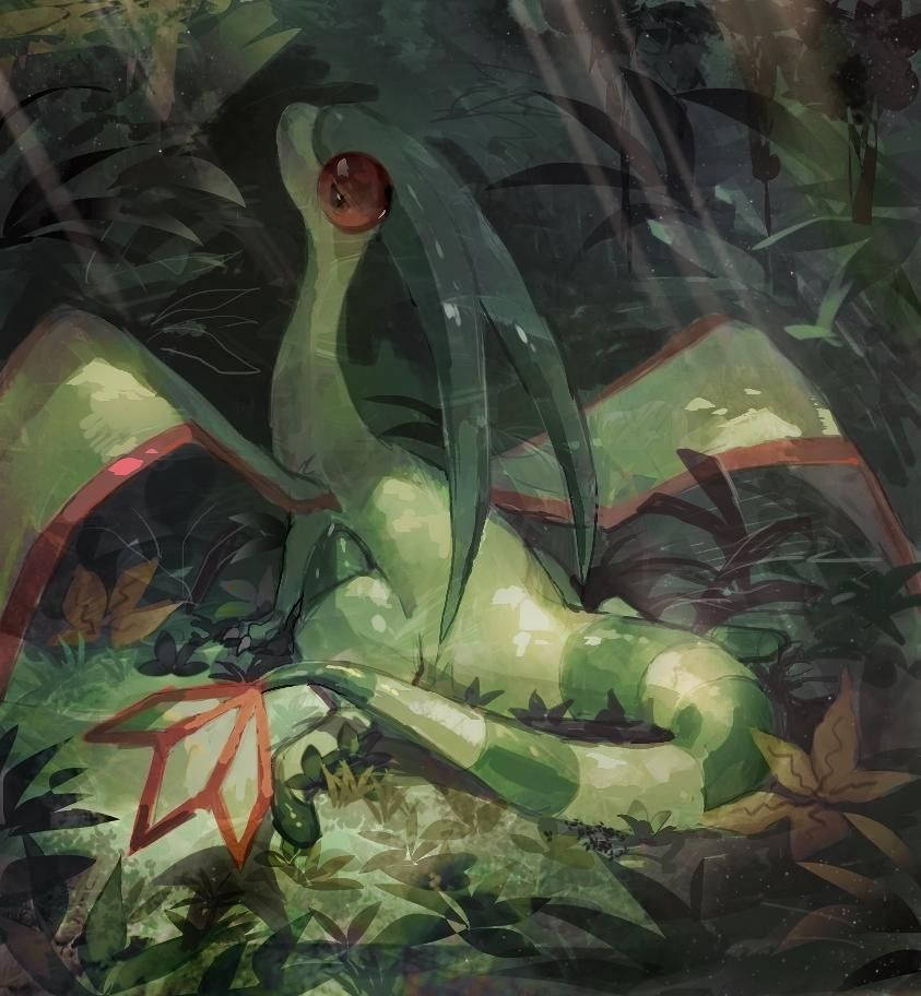 Flygon, dark forest, green dragon, SD Phone Wallpaper