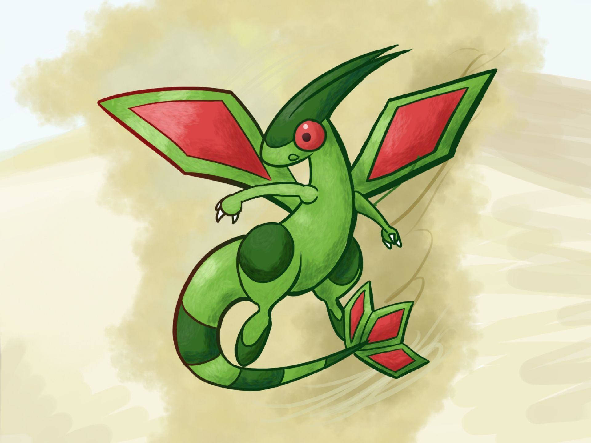 Flygon, vibrant green, red wing membranes, Full HD Desktop Wallpaper