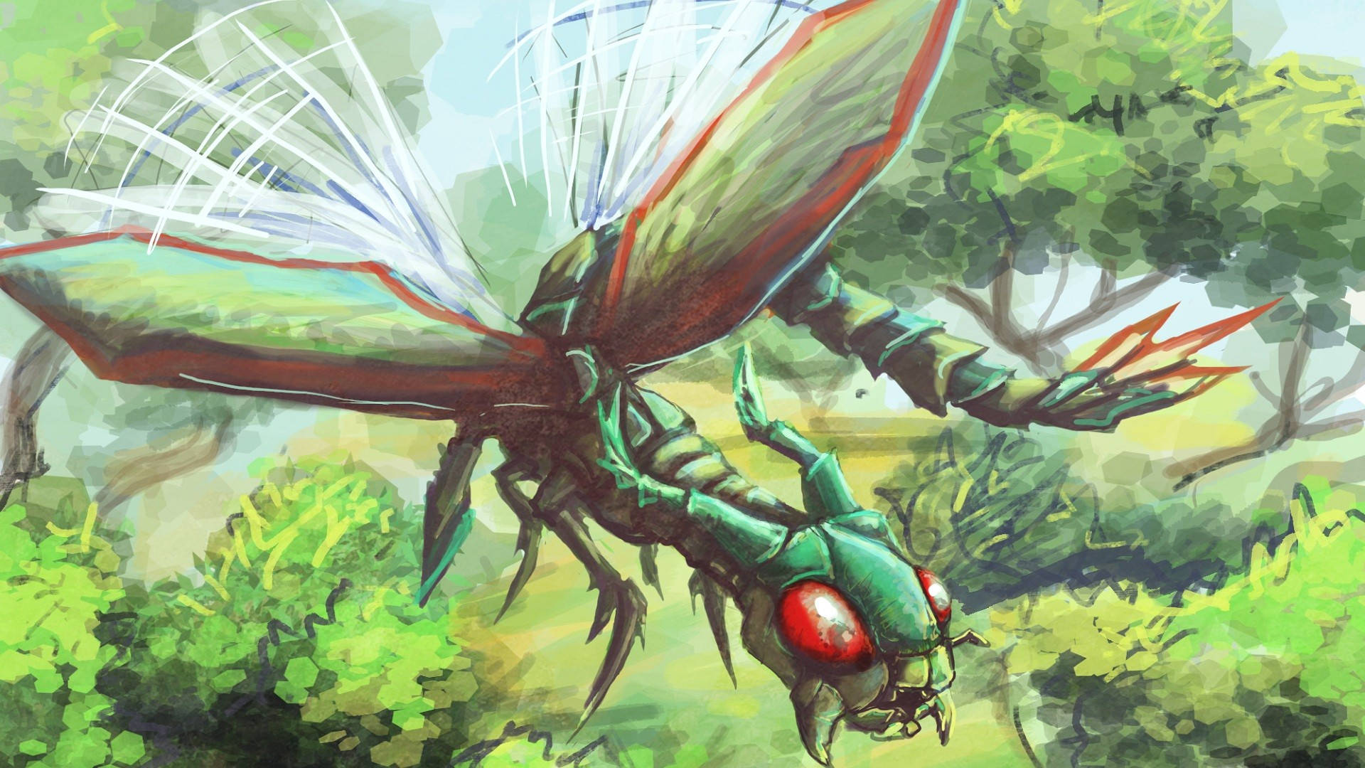 Flygon, green, red eyes, Full HD Desktop Wallpaper