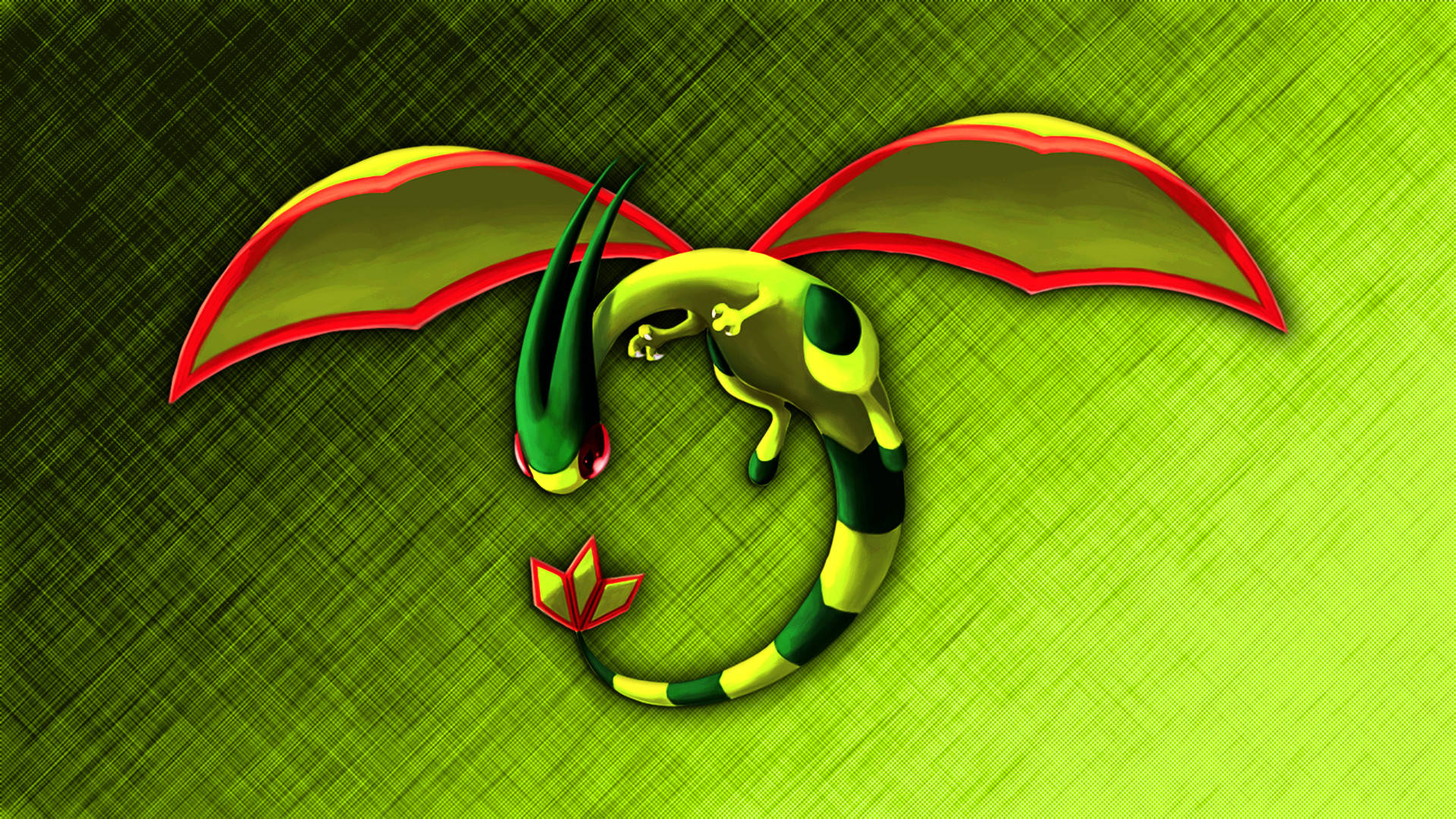 Flygon, green dragon, red wing edges, Full HD Desktop Wallpaper