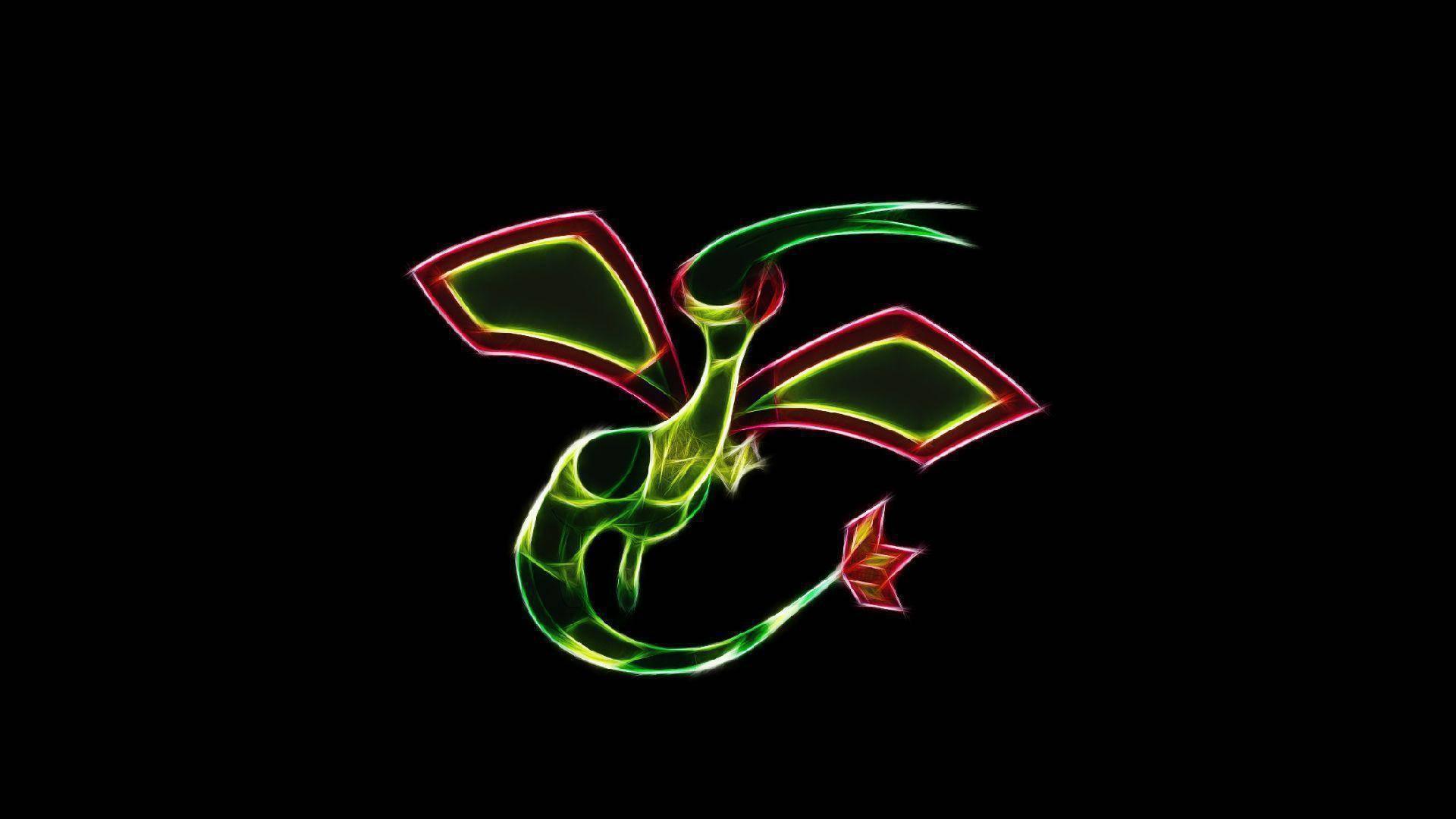 Flygon, neon, green outline, Full HD Desktop Wallpaper