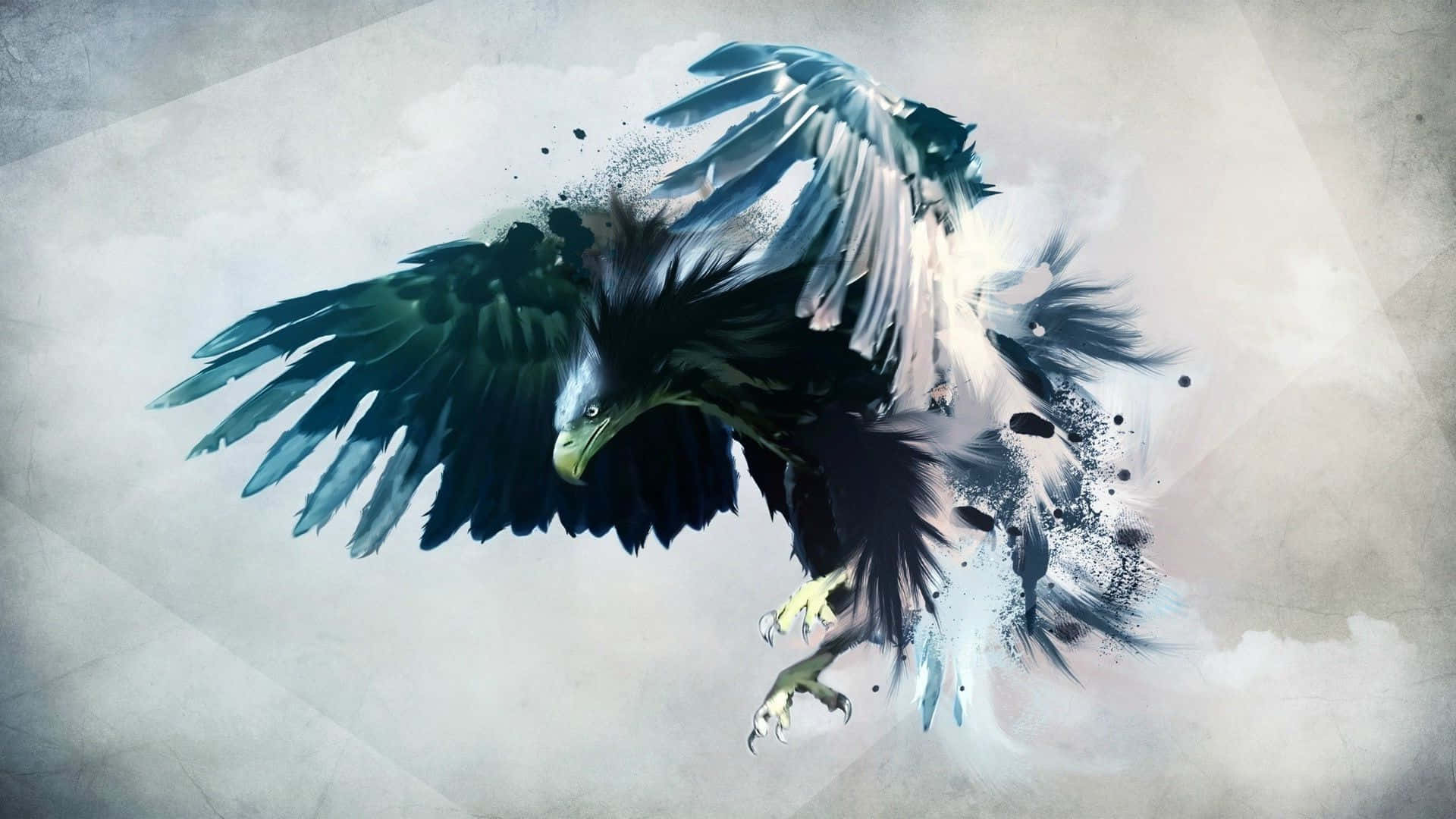 Flying Eagle, textured gray backdrop, dynamic splatter, Full HD Desktop Wallpaper