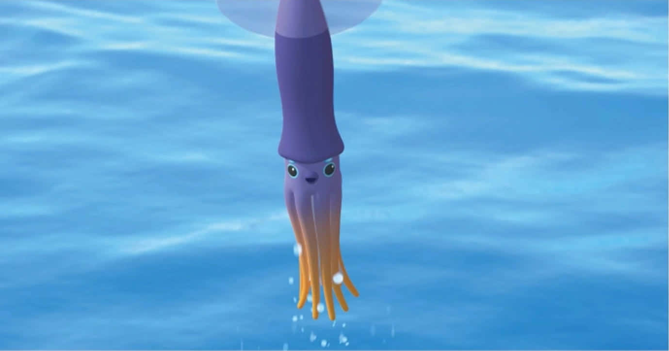 animated flying squid, purple cartoon squid, orange tentacles, HD Desktop Wallpaper