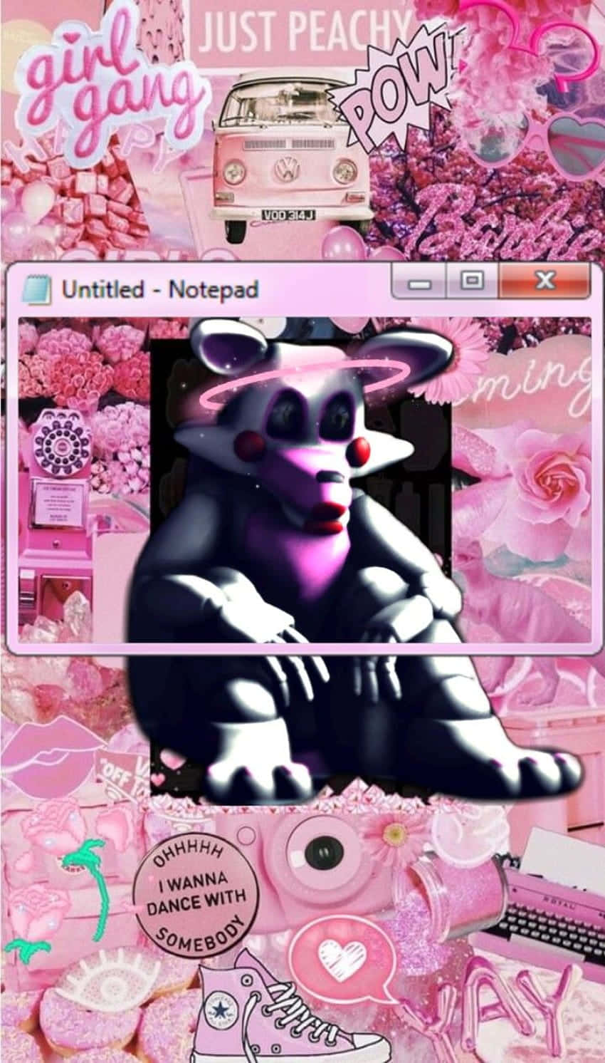 Pink F N A F Aesthetic, purple animatronic bear, notepad window, HD Phone Wallpaper