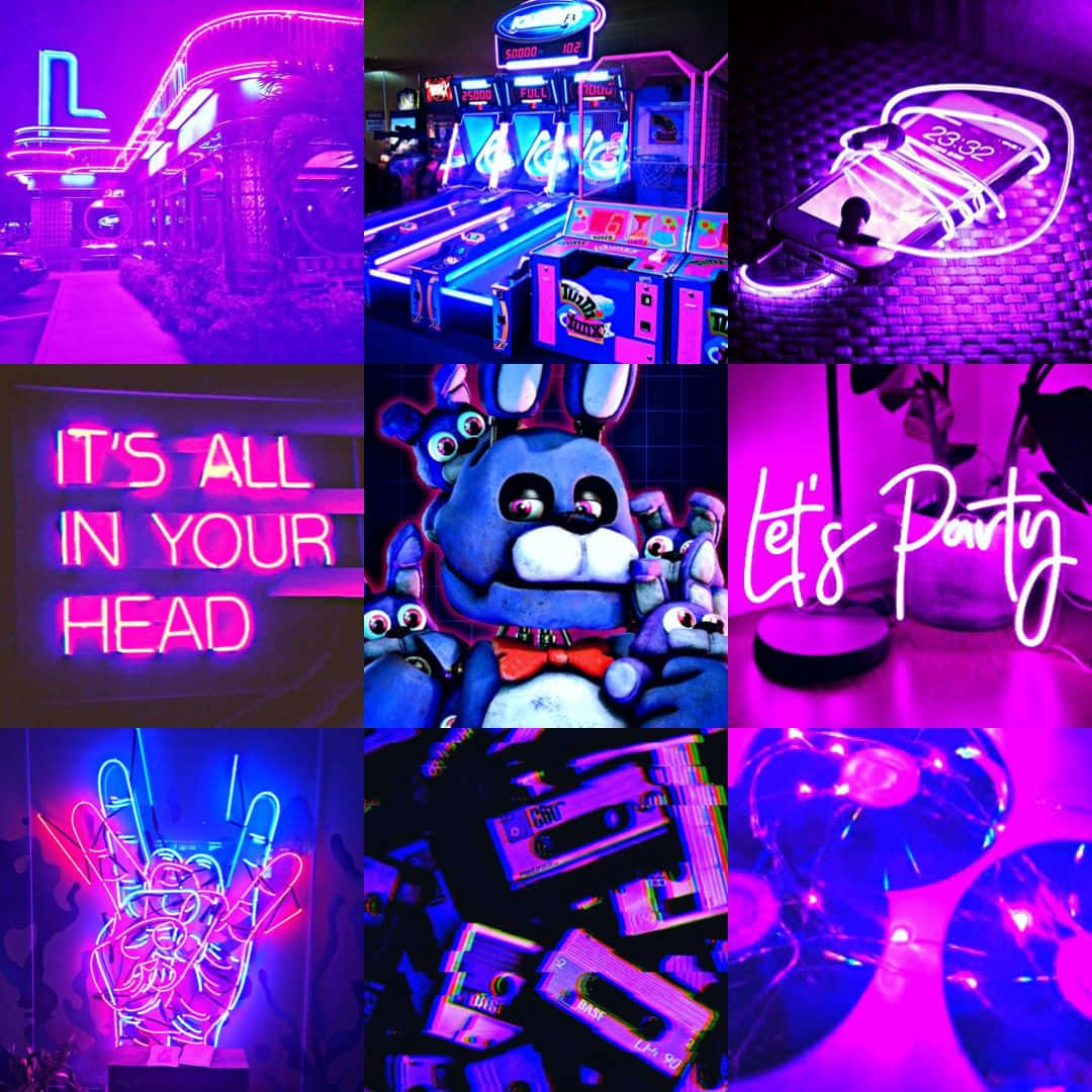 F N A F Aesthetic, purple hues, neon collage, SD Desktop Wallpaper
