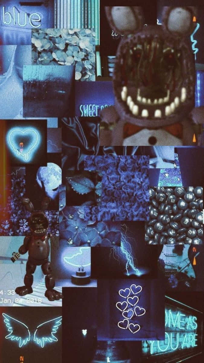 Fnaf Aesthetic, dark blue, grinning animatronic, SD Phone Wallpaper