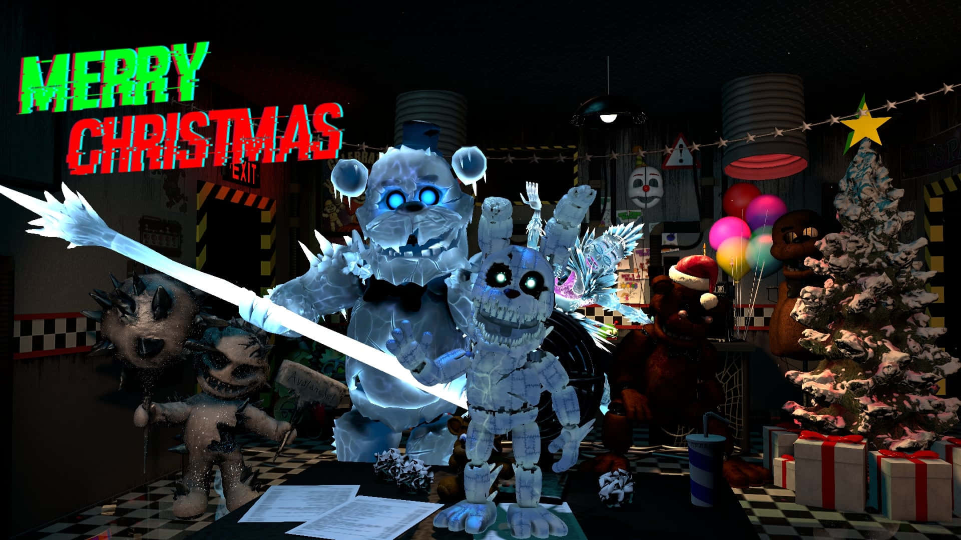 F N A F, Christmas, animatronics, Full HD Desktop Wallpaper