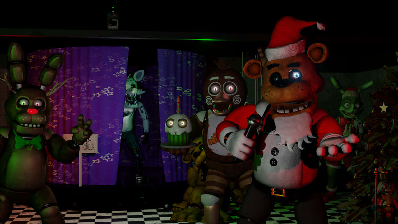 F N A F Christmas, animatronics, diner, HD Desktop Wallpaper