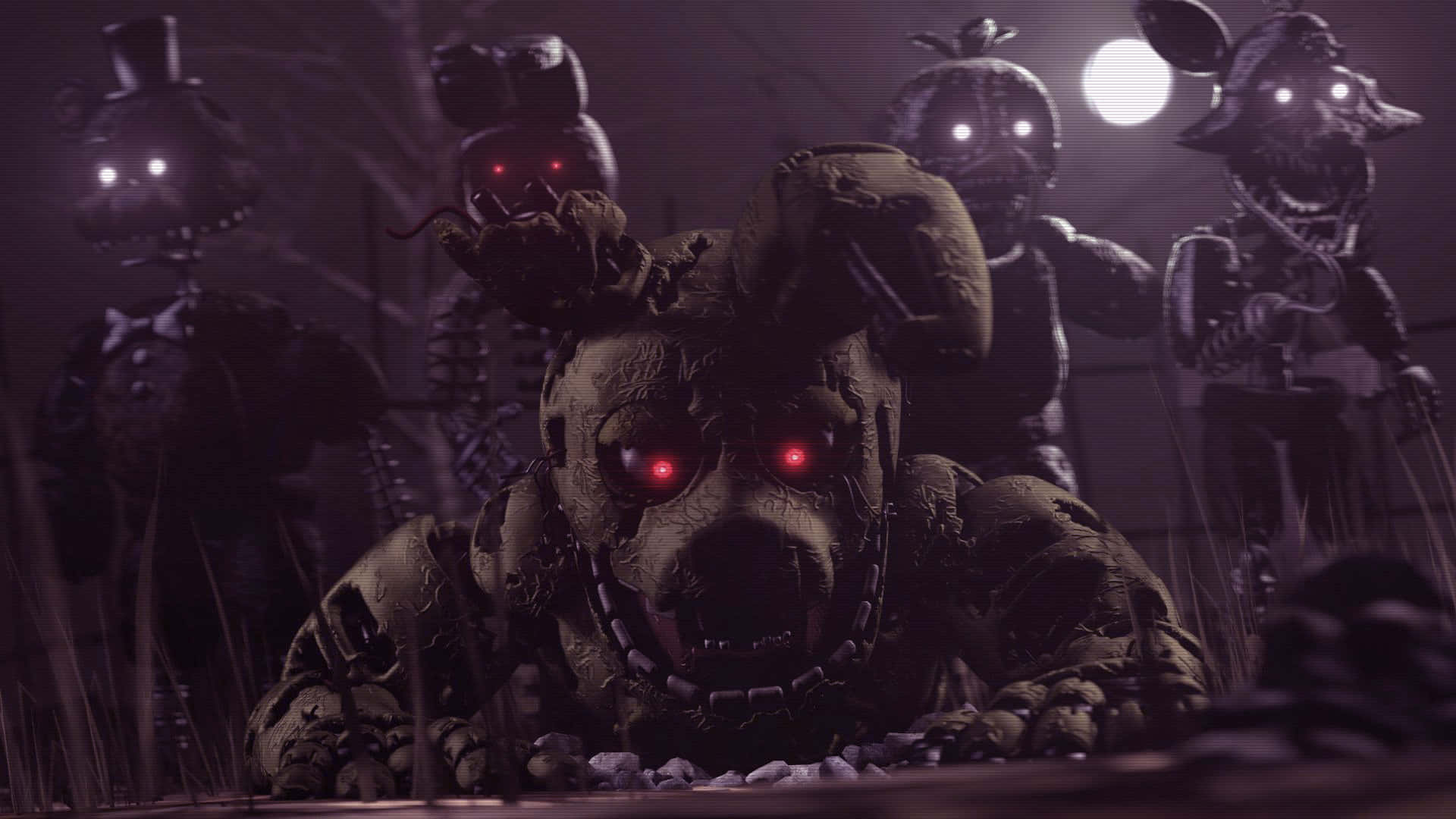 FNAF Foxy, glowing red eyes, full moon, Full HD Desktop Wallpaper
