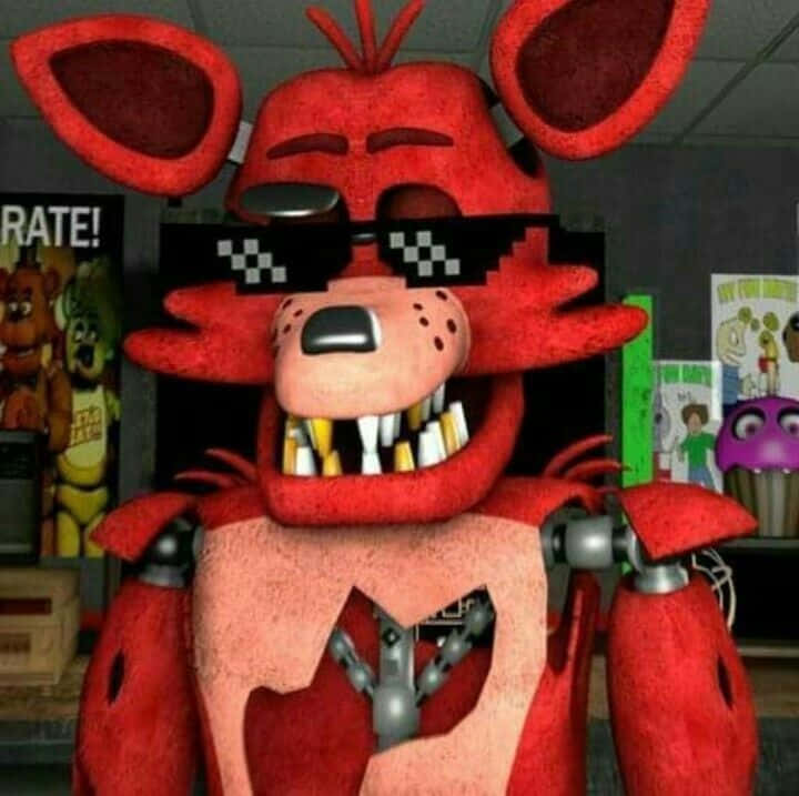 Fnaf Foxy, red animatronic fox, pixelated sunglasses, SD Desktop Wallpaper