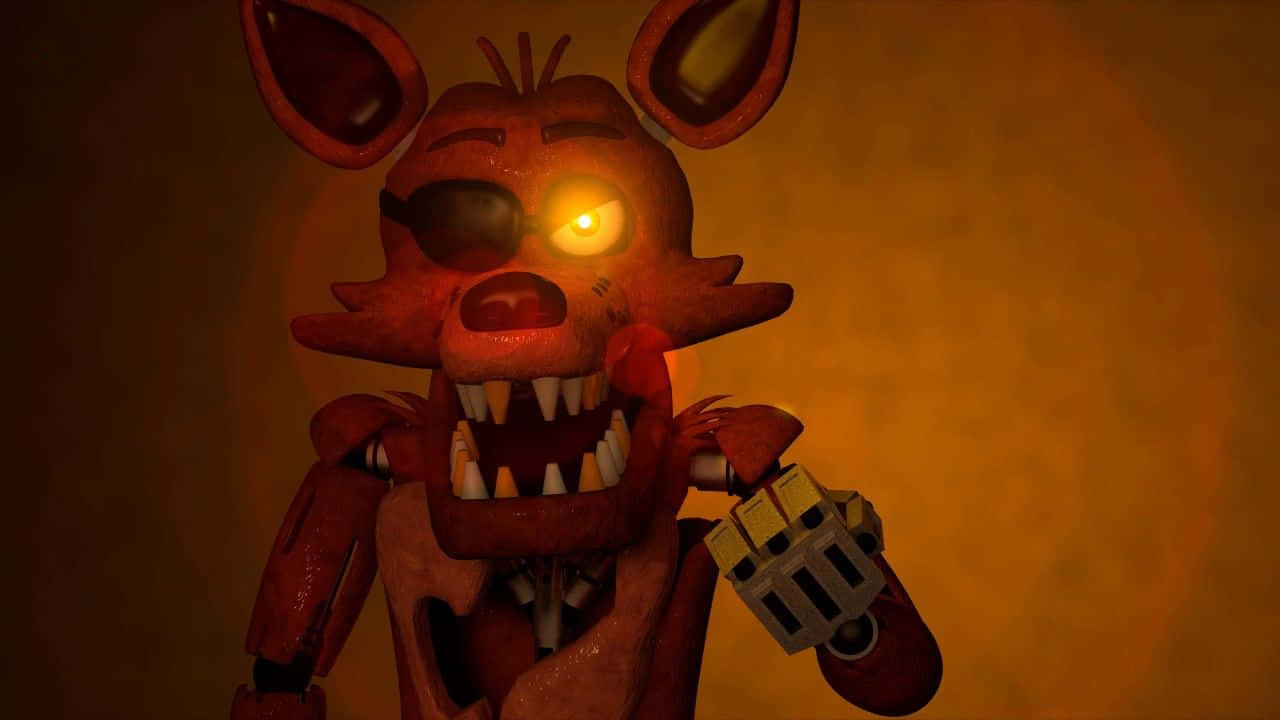 FNAF Foxy, red animatronic fox, glowing yellow eyes, HD Desktop Wallpaper