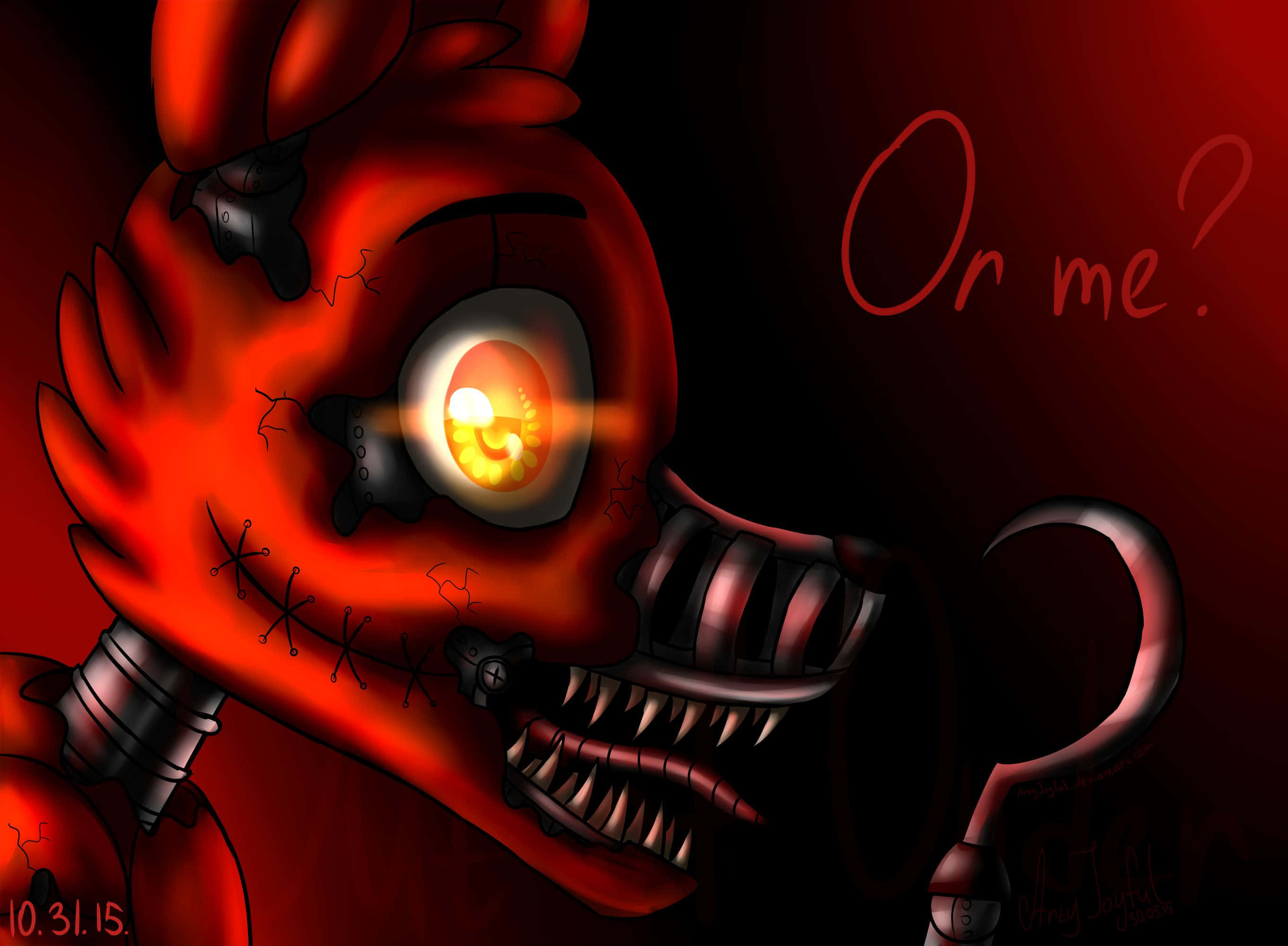 Fnaf Foxy, red frog, glowing yellow eyes, 2K Desktop Wallpaper