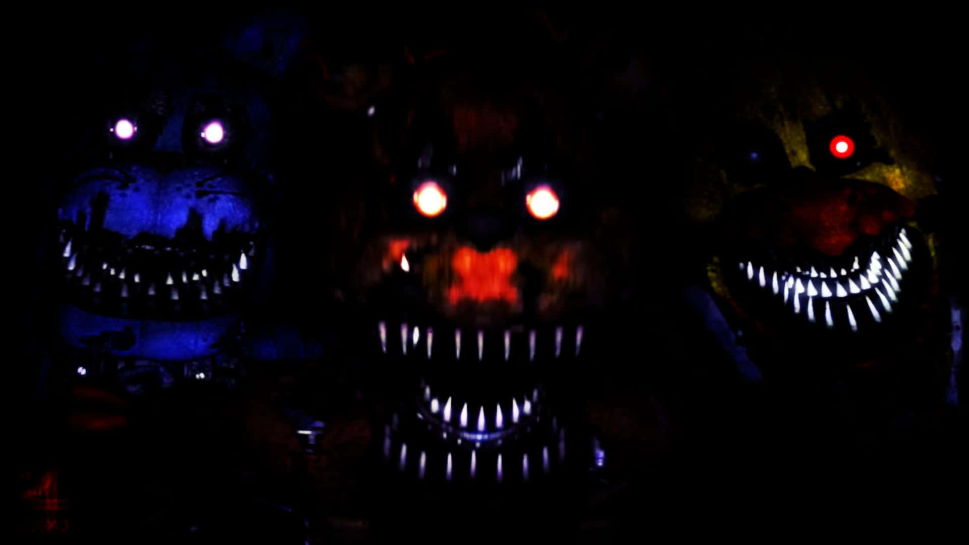 FNAF Jumpscare, animatronic monsters, glowing eyes, Full HD Desktop Wallpaper