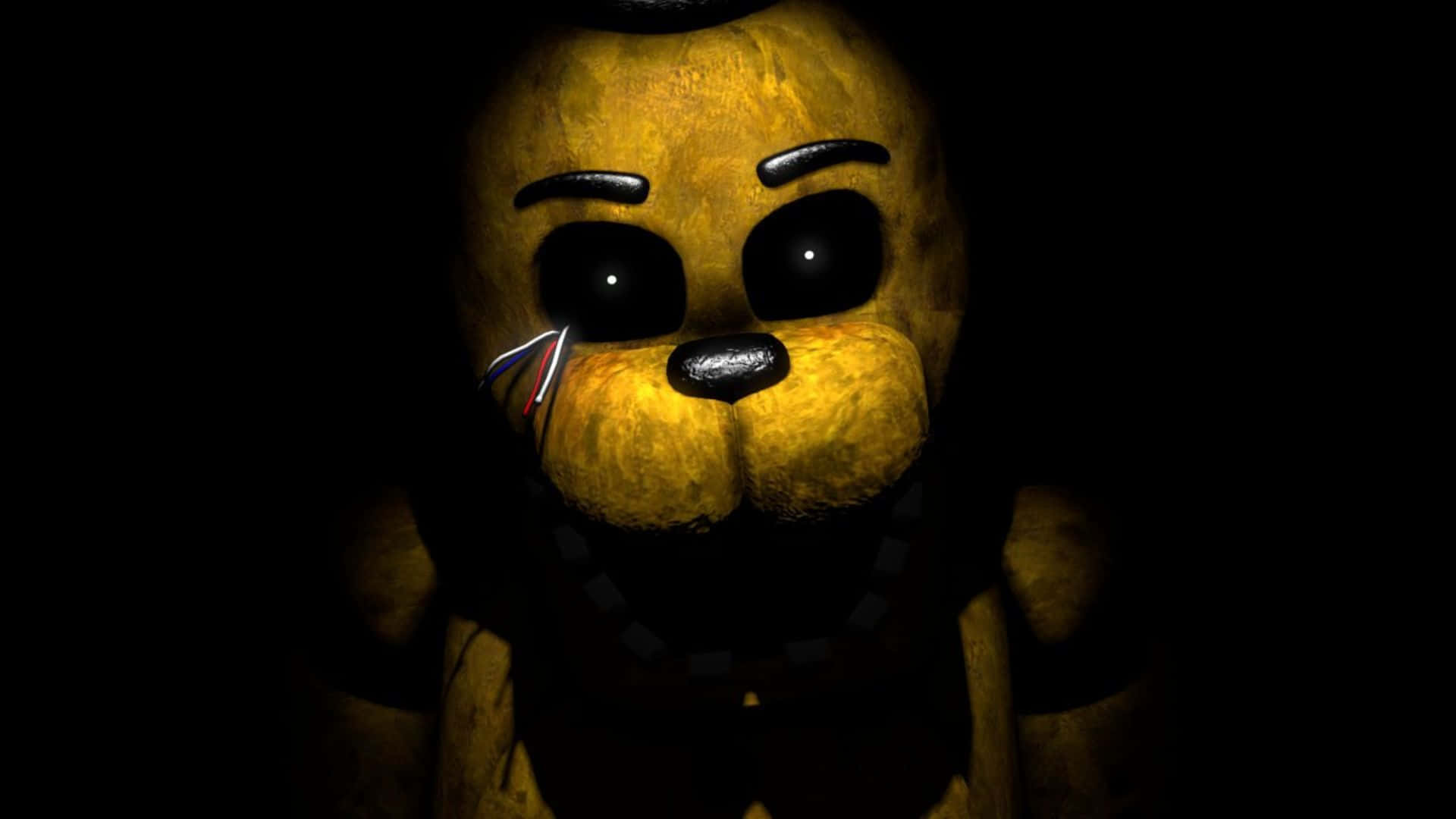 FNAF Jumpscare, yellow animatronic bear, glowing eyes, Full HD Desktop Wallpaper