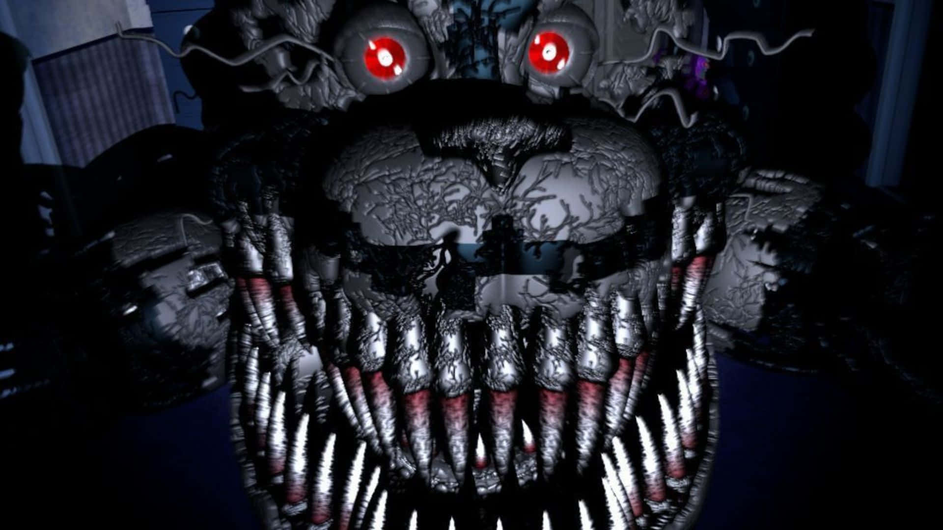 FNAF Jumpscare, glowing red eyes, jagged teeth, Full HD Desktop Wallpaper
