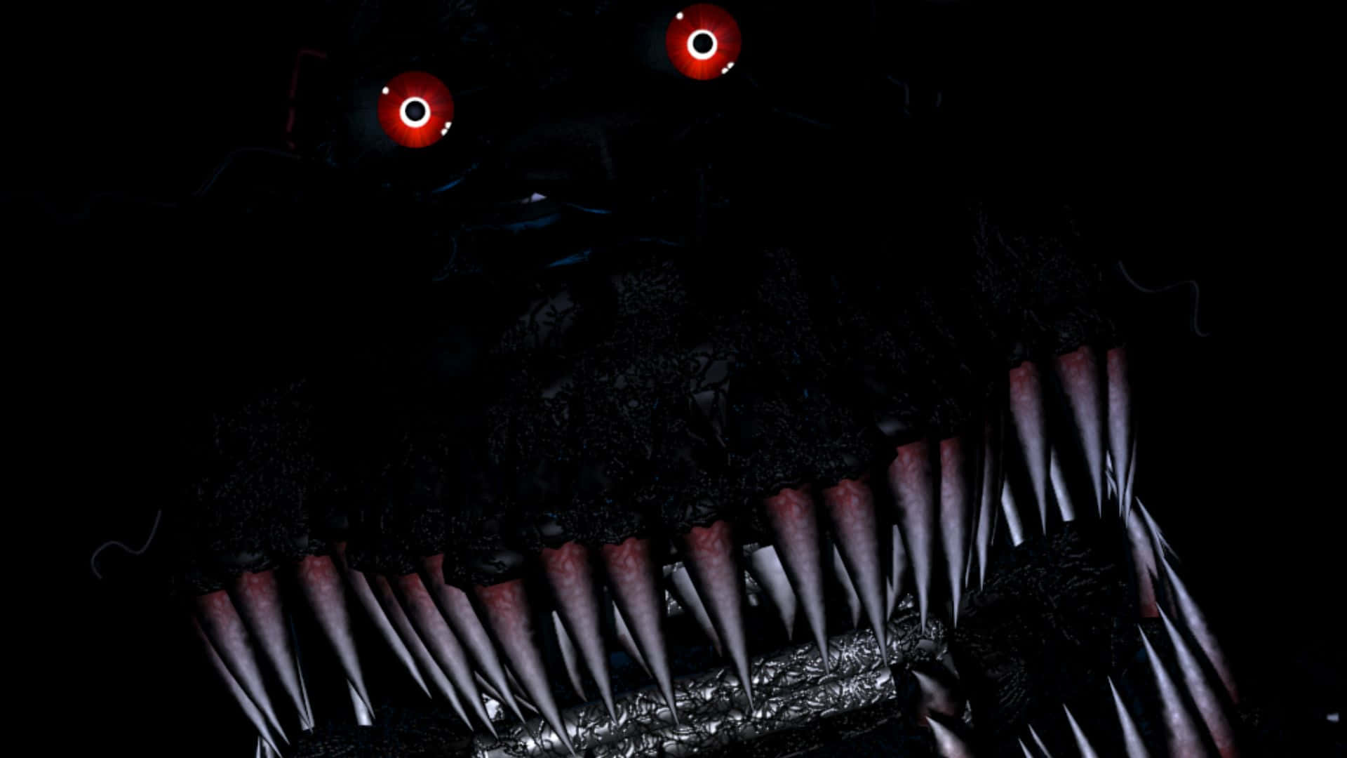 FNAF Jumpscare, glowing red eyes, sharp teeth, Full HD Desktop Wallpaper