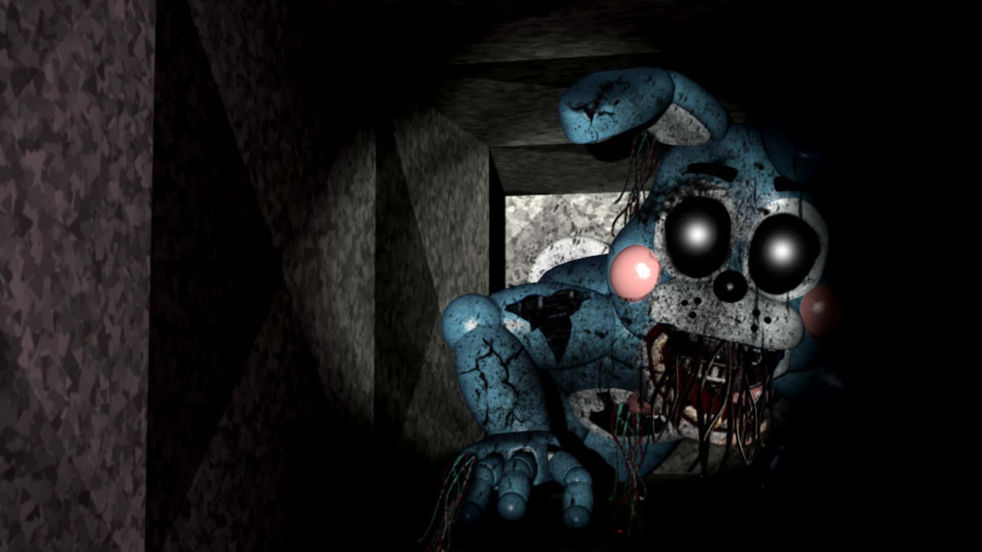FNAF Jumpscare, blue animatronic bunny, glowing eyes, Full HD Desktop Wallpaper