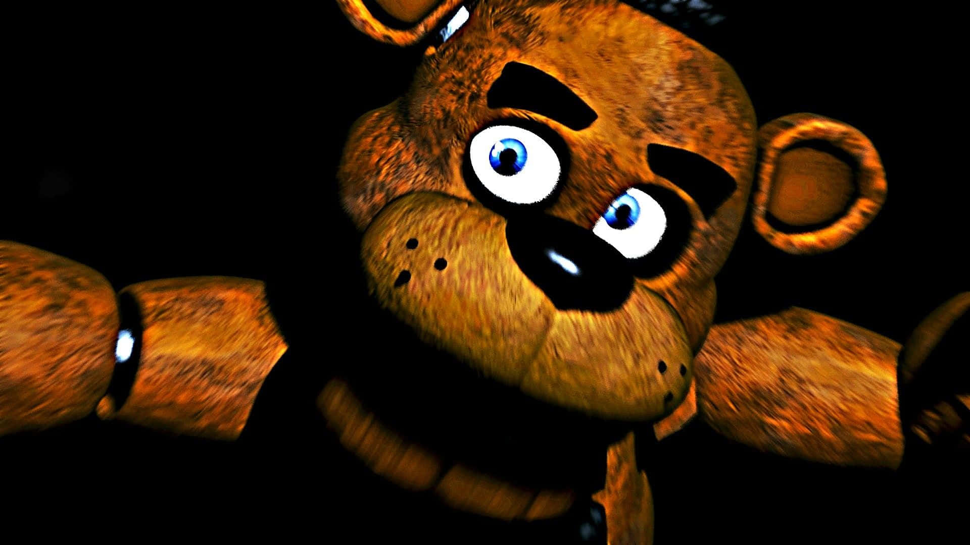 Fnaf Jumpscare, worn brown animatronic bear, glowing blue eyes, Full HD Desktop Wallpaper