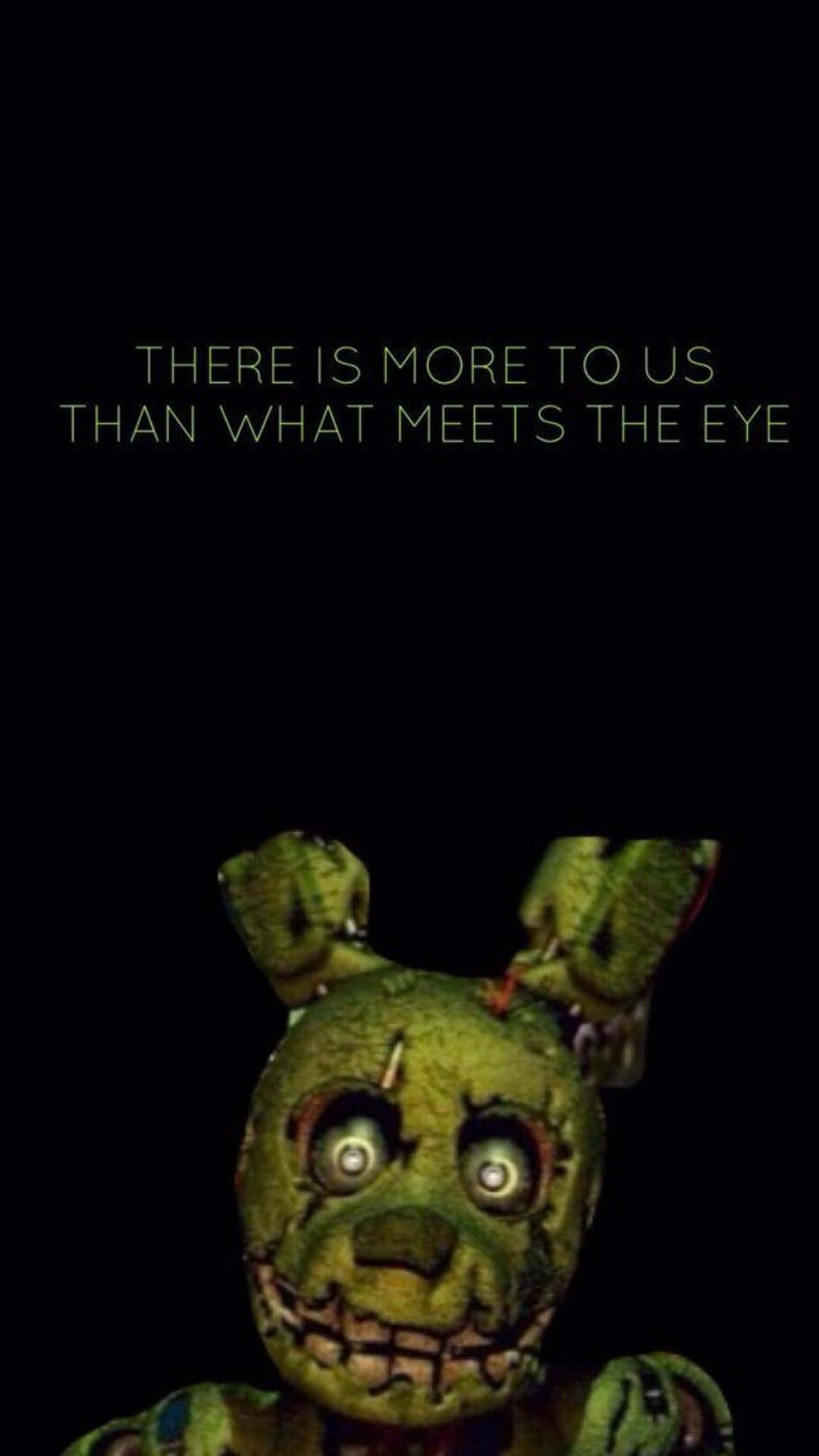 FNAF Jumpscare, worn green animatronic rabbit, glowing eyes, Full HD Phone Wallpaper