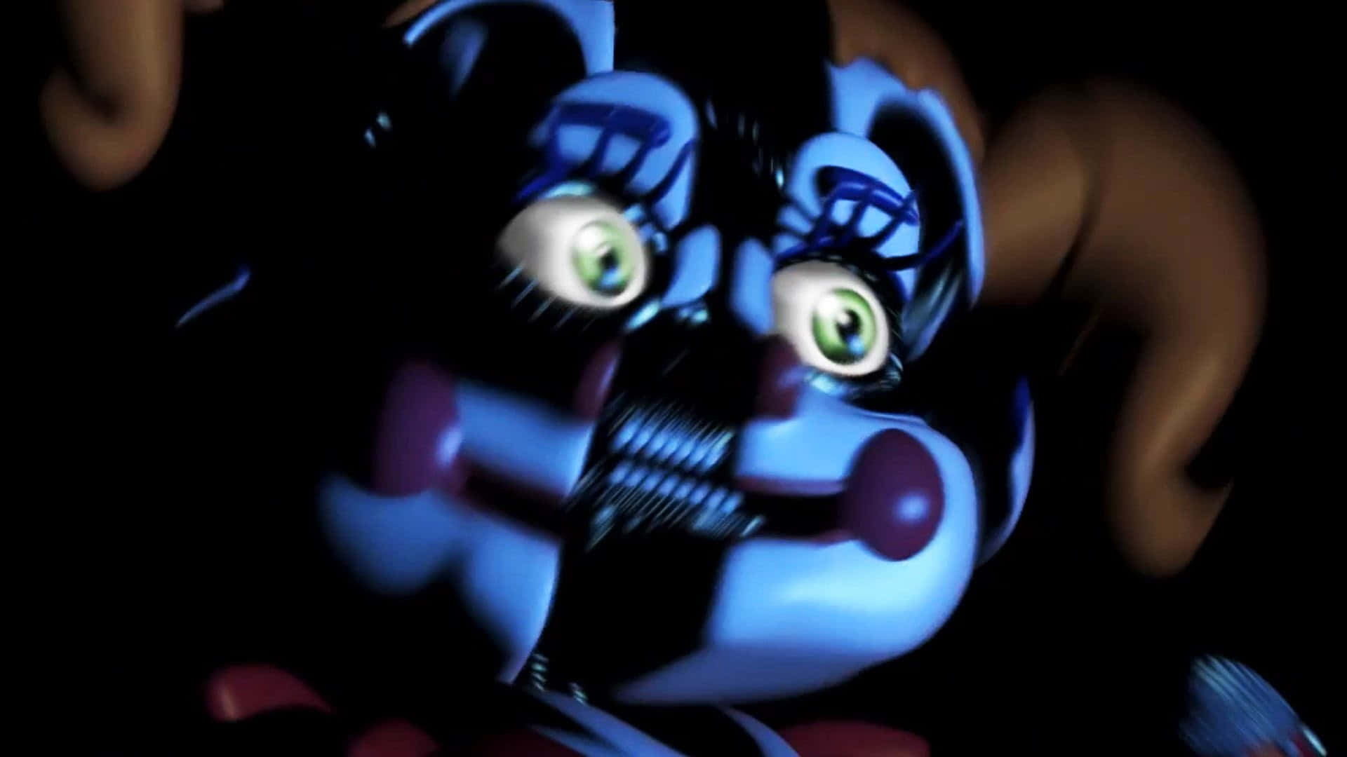 FNAF Jumpscare, blue animatronic, glowing green eyes, Full HD Desktop Wallpaper