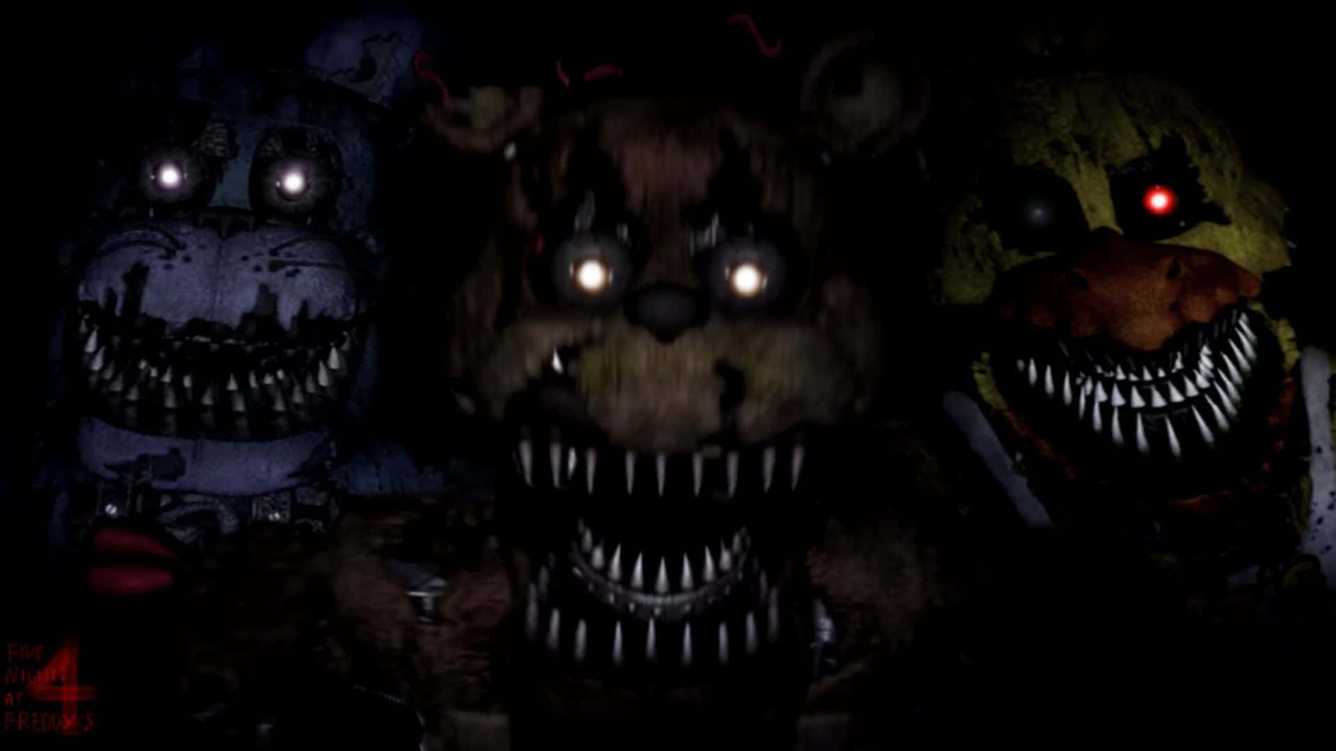 FNAF Jumpscare, animatronic bears, glowing eyes, Full HD Desktop Wallpaper