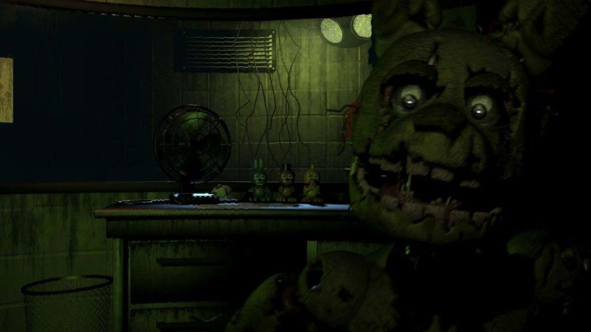 FNAF Jumpscare, animatronic bear, greenish lighting, Full HD Desktop Wallpaper