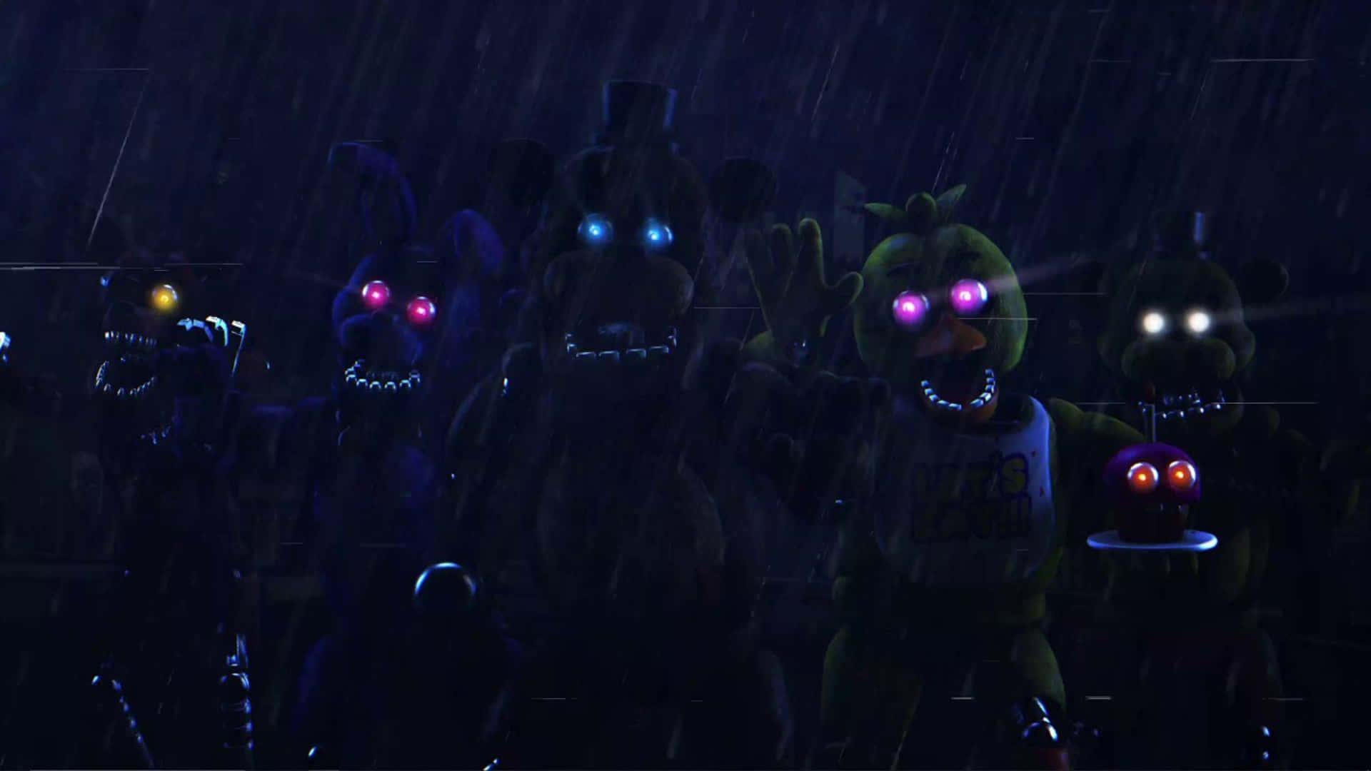 FNAF Jumpscare, rain, menacing animatronic characters, Full HD Desktop Wallpaper