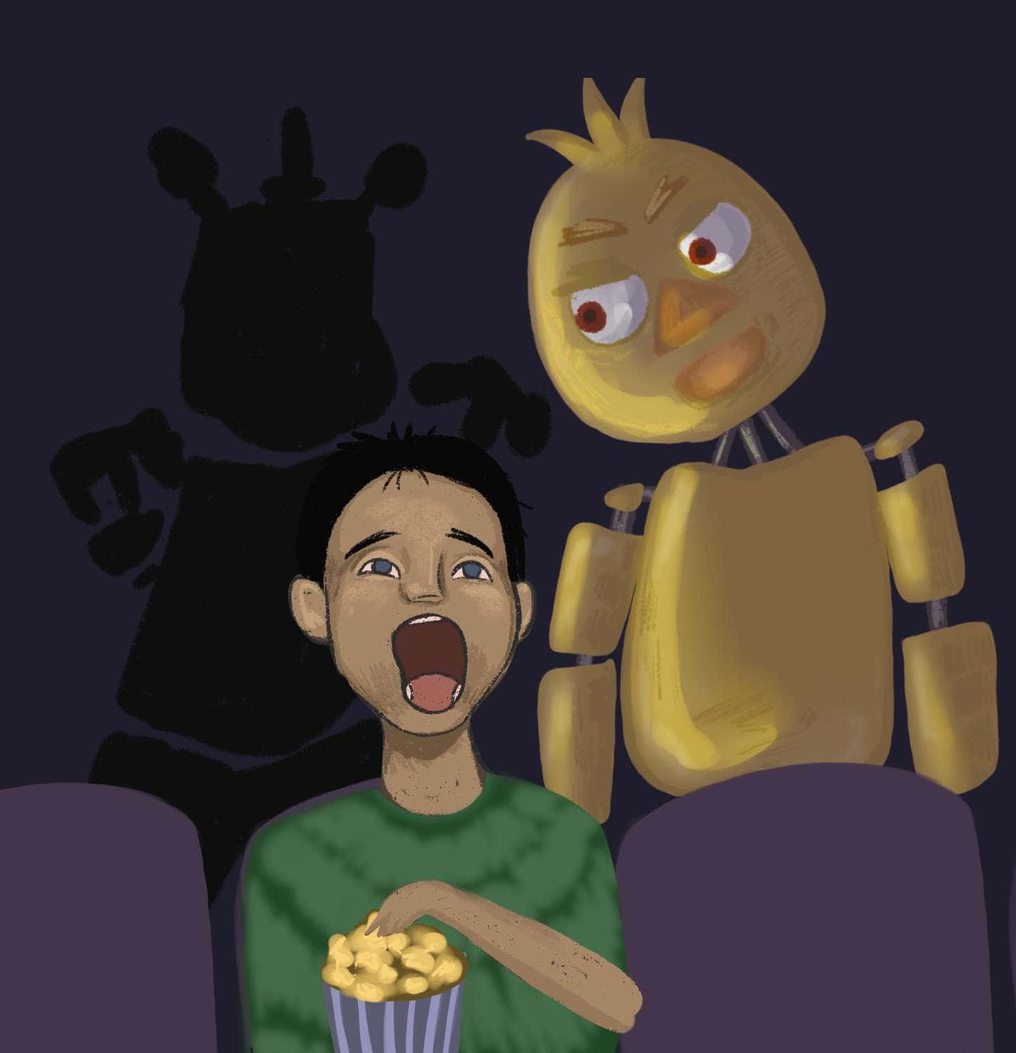 F N A F Movie, yellow animatronic chicken, dark theater, HD Phone Wallpaper