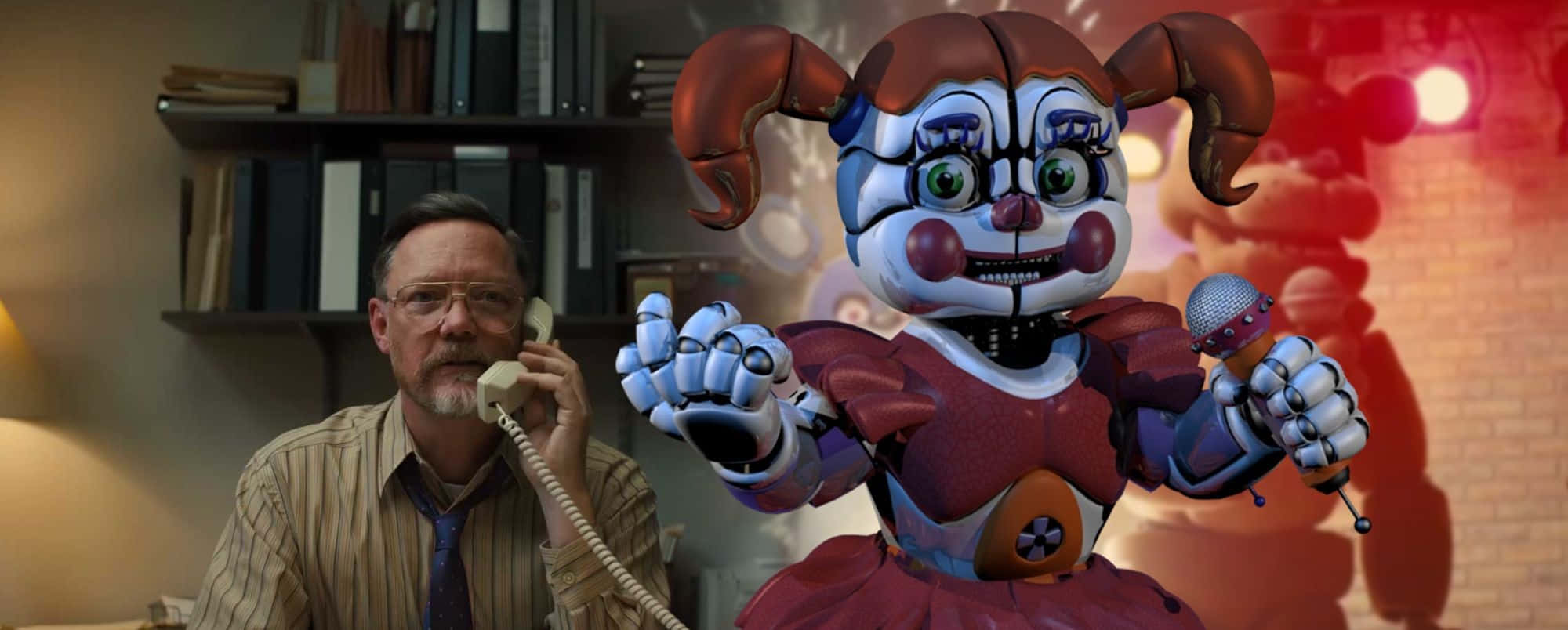Fnaf Movie, animatronic clown, pigtails, Full HD Desktop Wallpaper