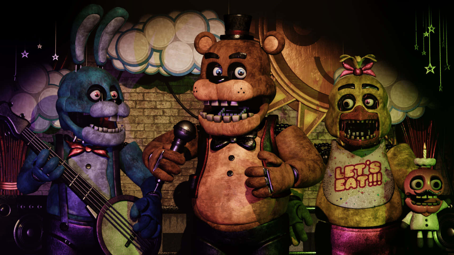 Fnaf, animatronic characters, wide eyes, Full HD Desktop Wallpaper