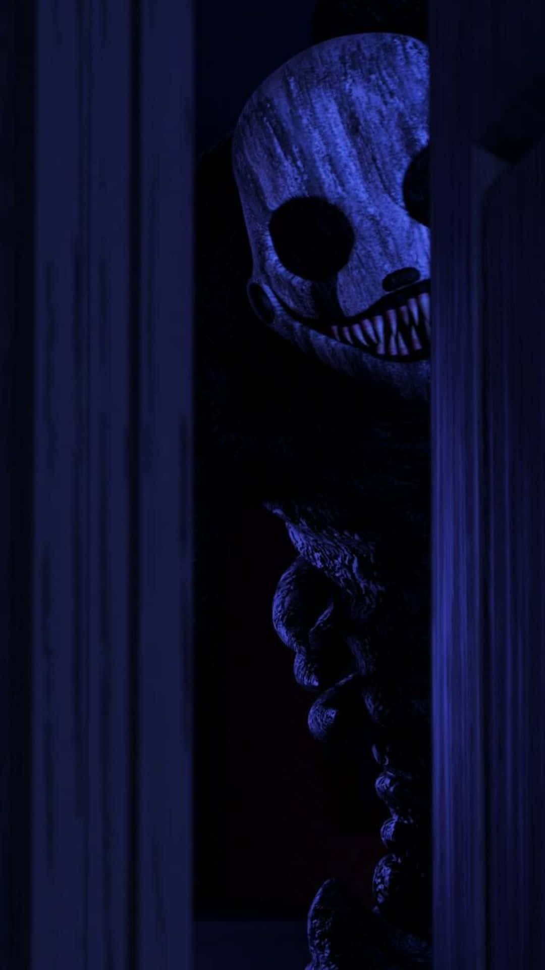 FNAF, blue-lit animatronic skull, sharp teeth, Full HD Phone Wallpaper