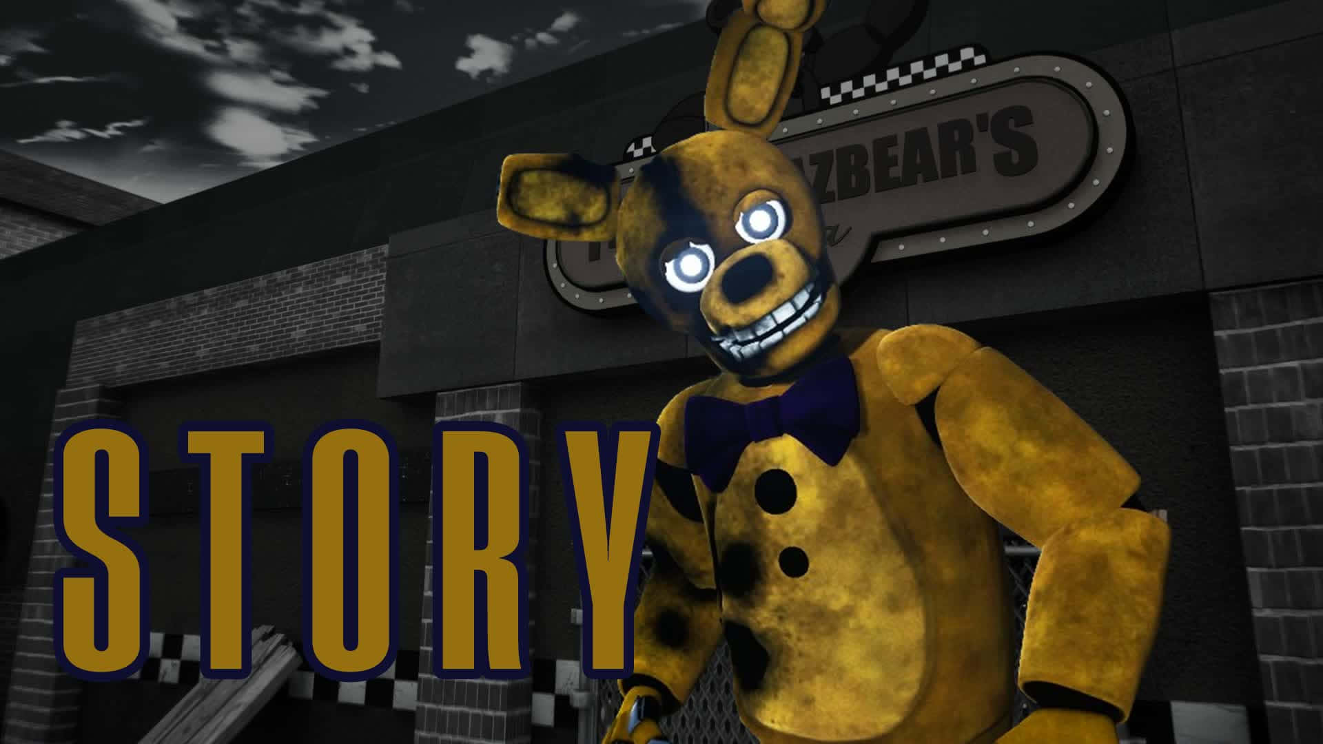 Fnaf Movie, yellow animatronic bear, glowing eyes, Full HD Desktop Wallpaper