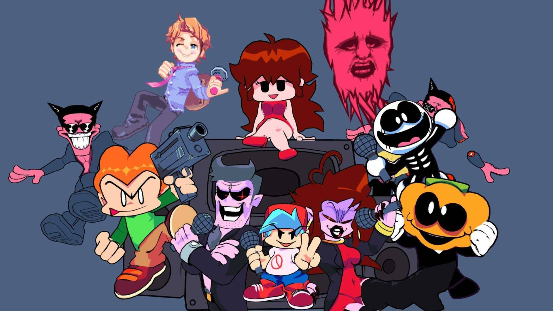 FNF, main characters, animated characters, Full HD Desktop Wallpaper