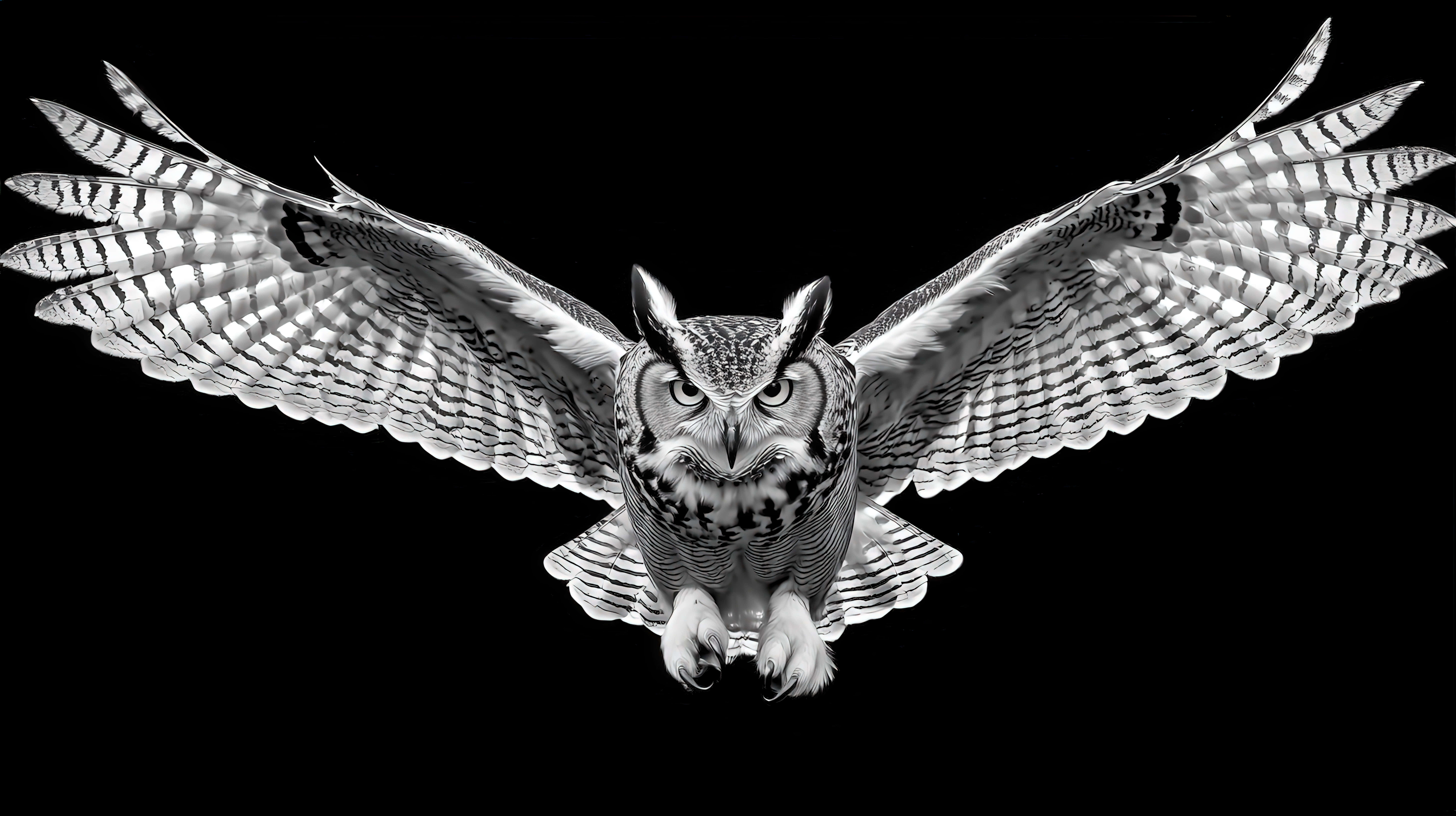 great horned owl, mid-flight, fully extended wings, 8K Desktop Wallpaper