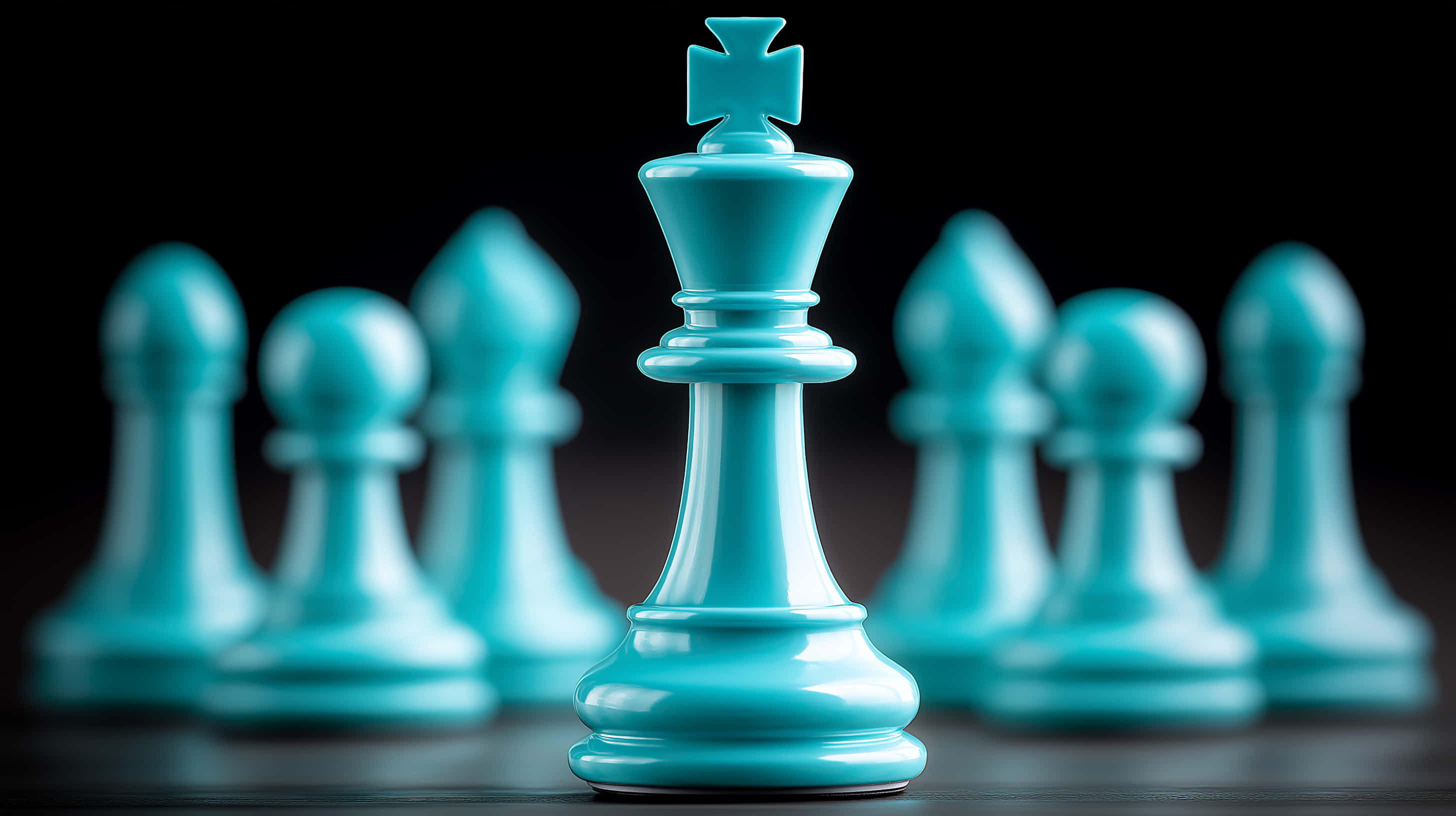 turquoise chess king, turquoise pawns, black background, 2K Desktop Wallpaper