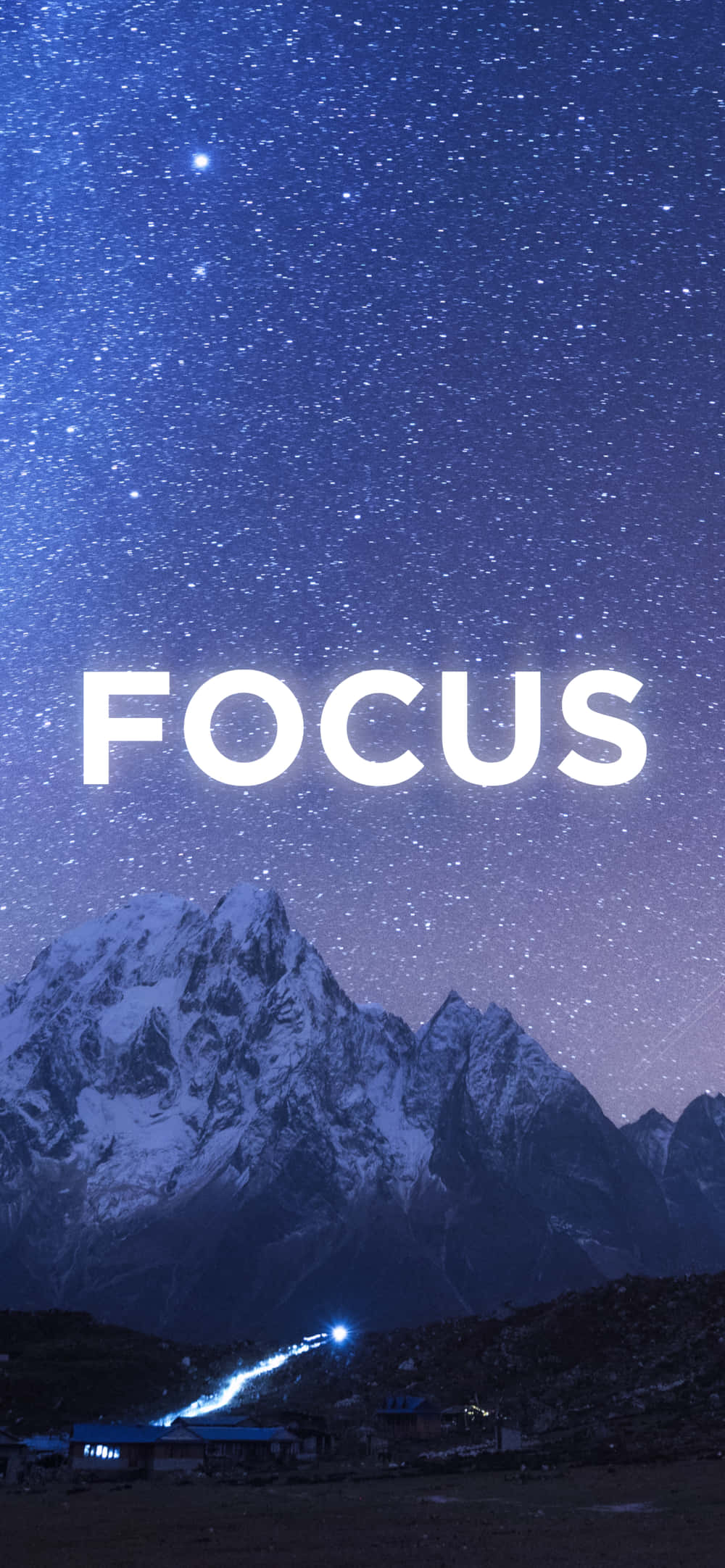 Word Focused, snowcapped mountains, starry night sky, Full HD Phone Wallpaper