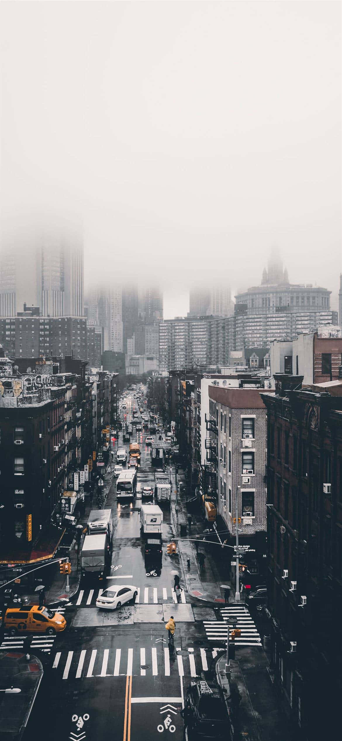 Foggy Aesthetic, misty urban street, wet pavement, Full HD Phone Wallpaper