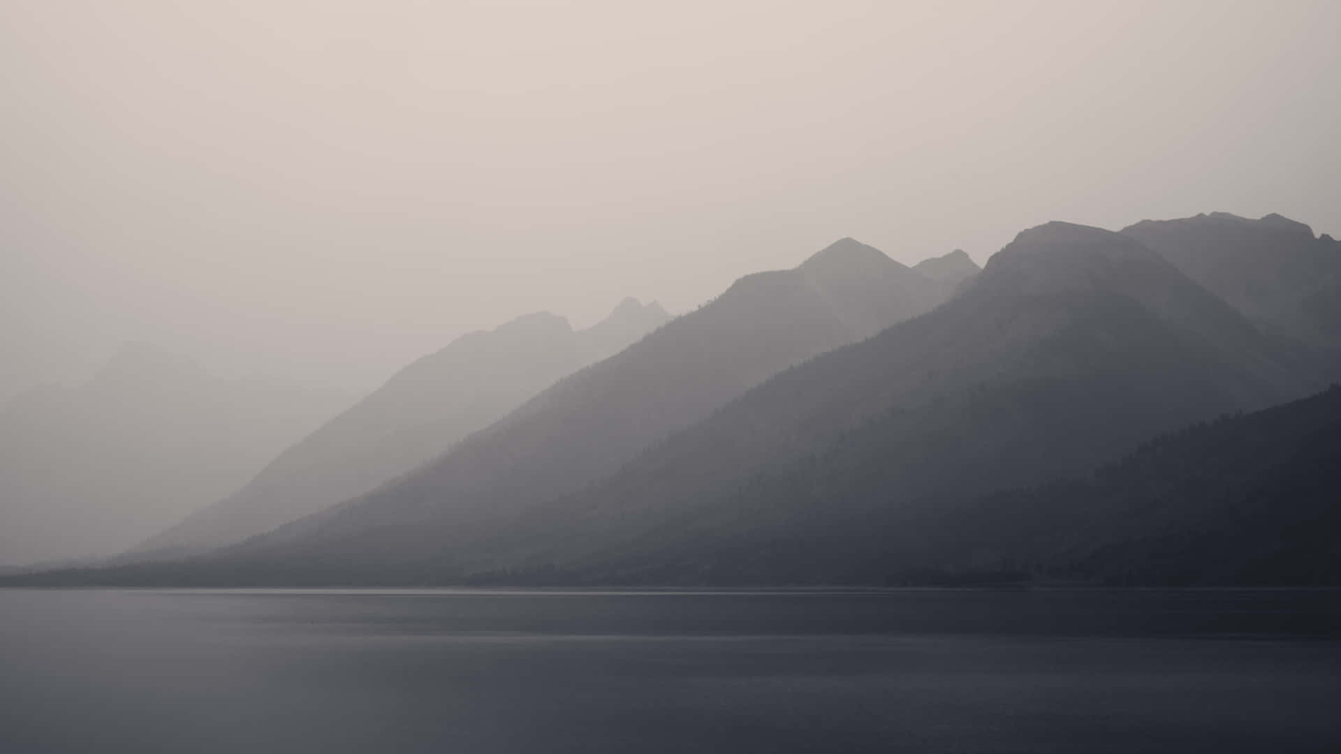 foggy mountains, lake, hazy sky, Full HD Desktop Wallpaper
