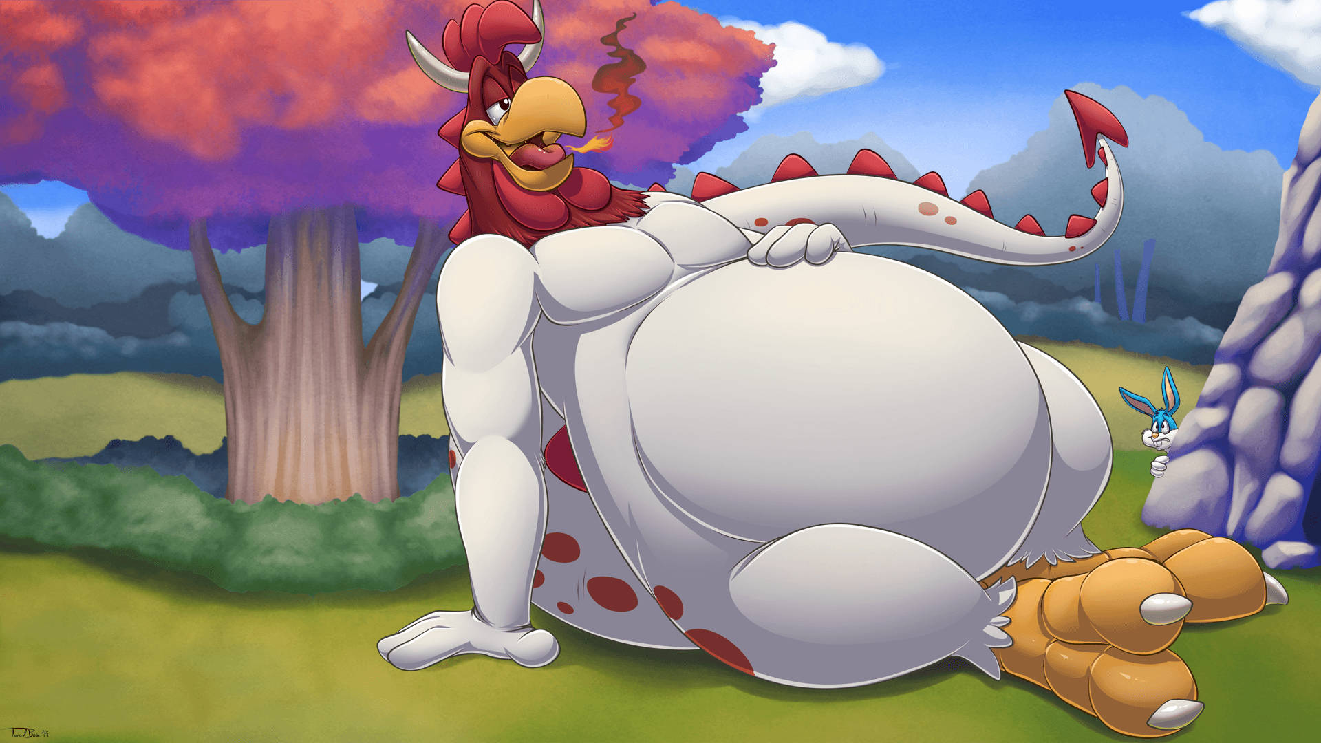 Foghorn Leghorn, red crest, blue rabbit, Full HD Desktop Wallpaper