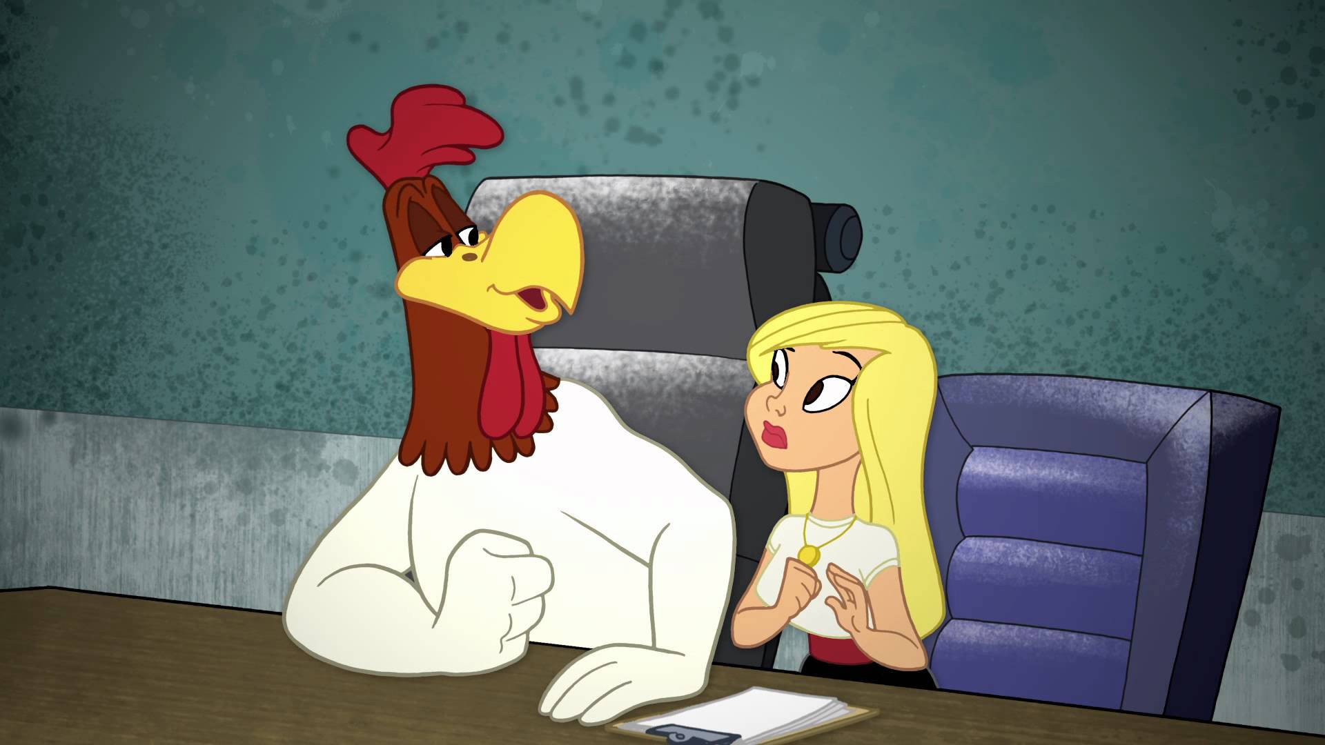 Foghorn Leghorn, cartoon rooster, blonde girl, Full HD Desktop Wallpaper