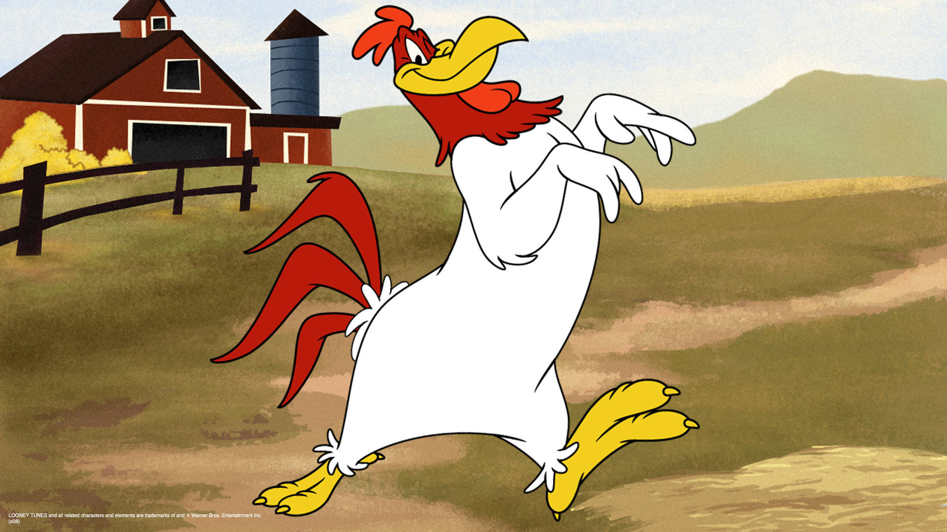 Foghorn Leghorn, red barn, silo, Full HD Desktop Wallpaper