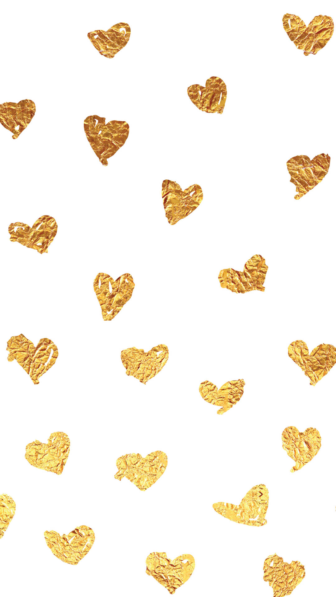 gold foil hearts, crinkled, heart-shaped, Full HD Phone Wallpaper