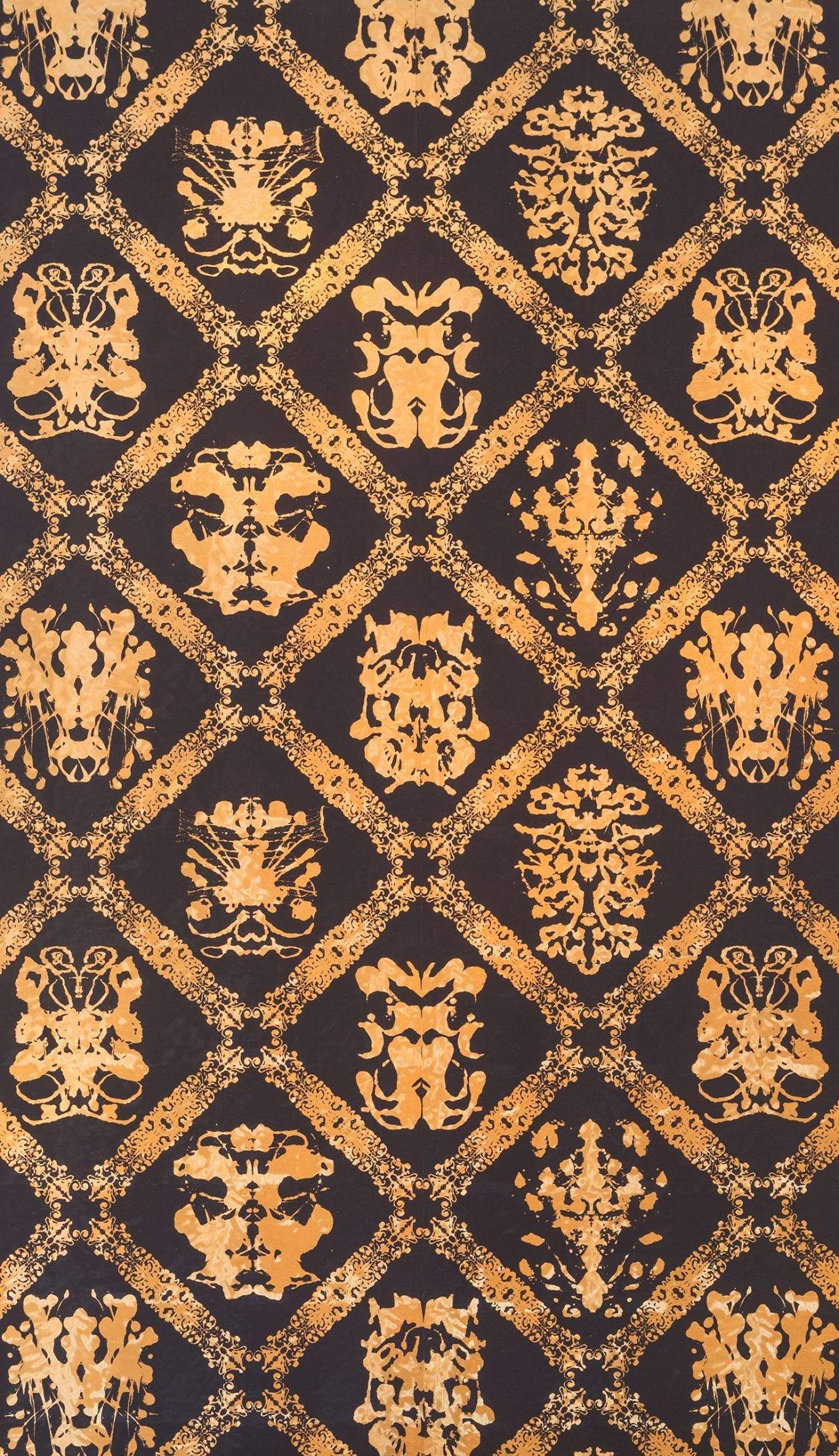 gold foil, Rorschach pattern, damask patterns, Full HD Phone Wallpaper